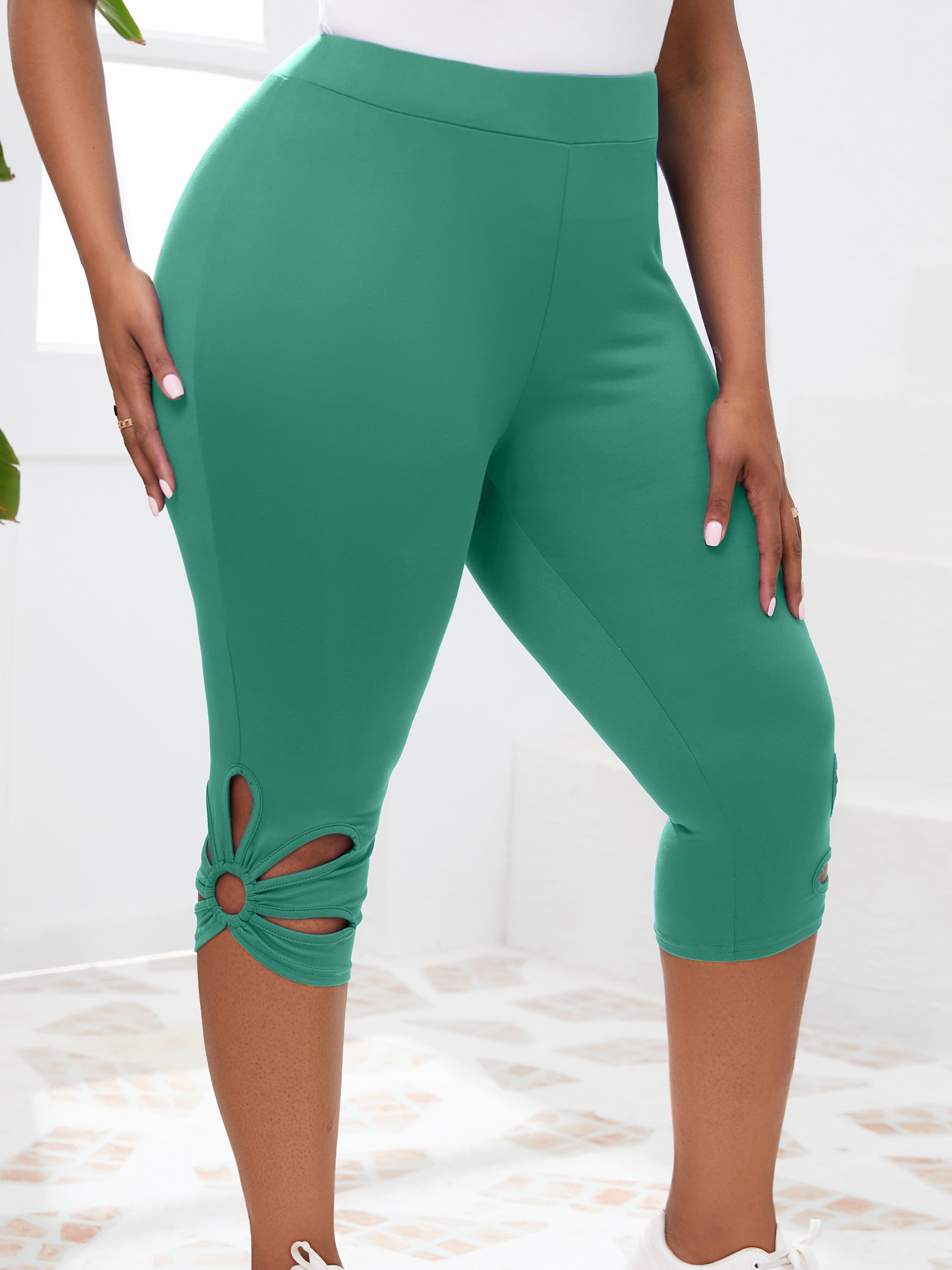 Womens Plus Size High Waisted Cropped Leggings With Stretch Fit And Cutout Design 8