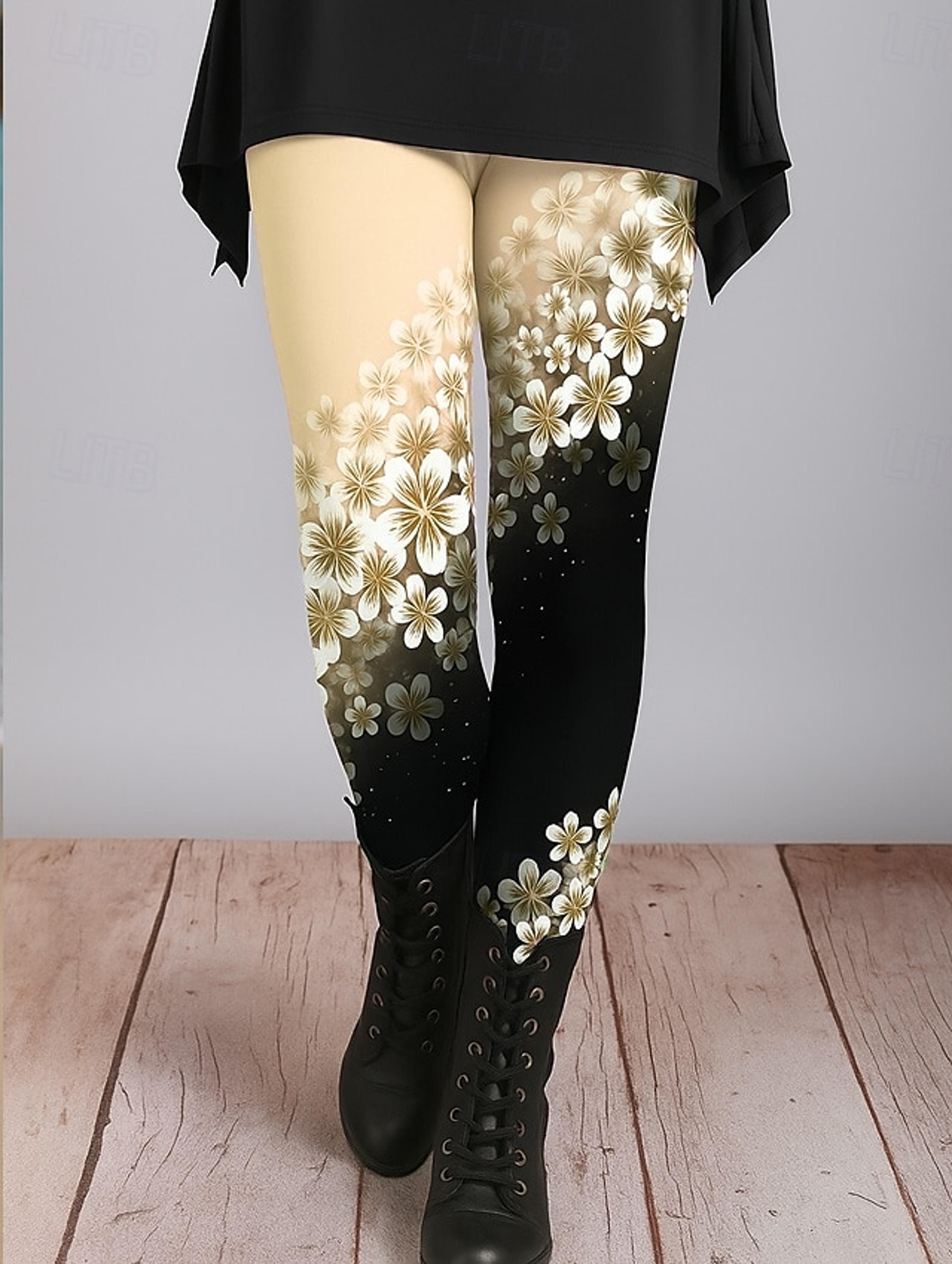 Womens Ethnic Floral Print Leggings With MidRise Elastic Waist And Fleece Fabric 6