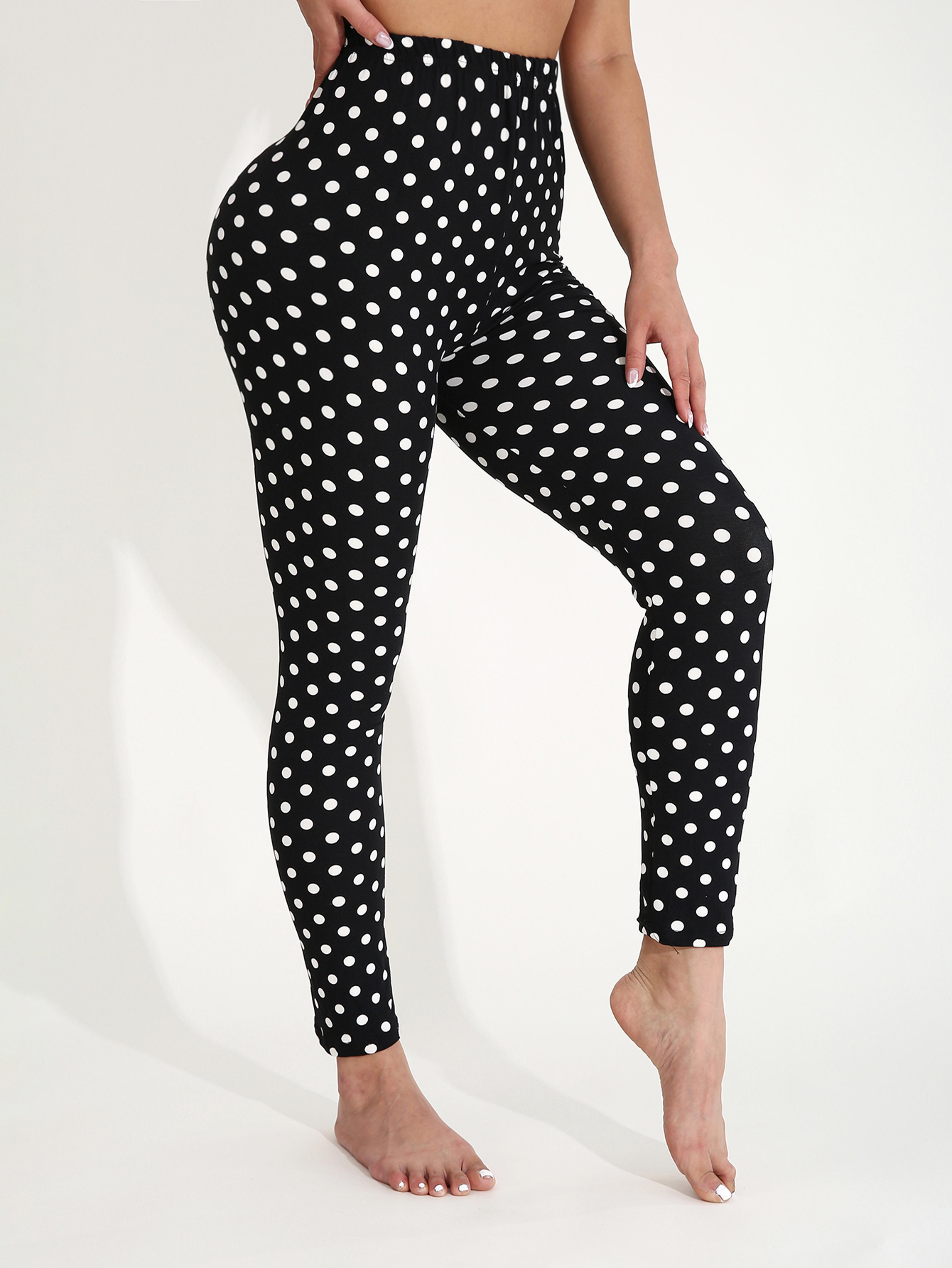 women's black polka dot leggings with high stretch mid-rise fit