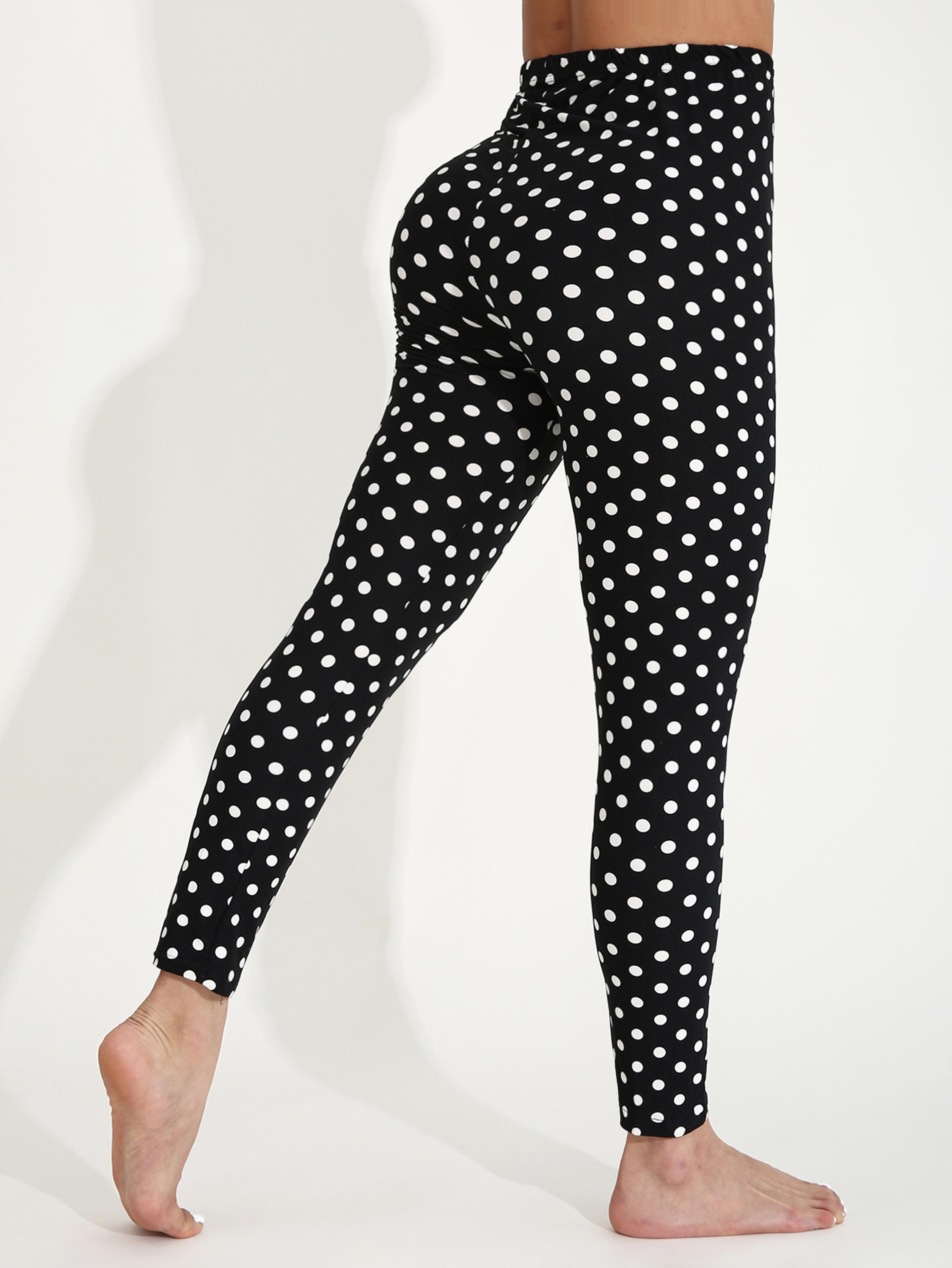 Womens Black Polka Dot Leggings With High Stretch MidRise Fit 6