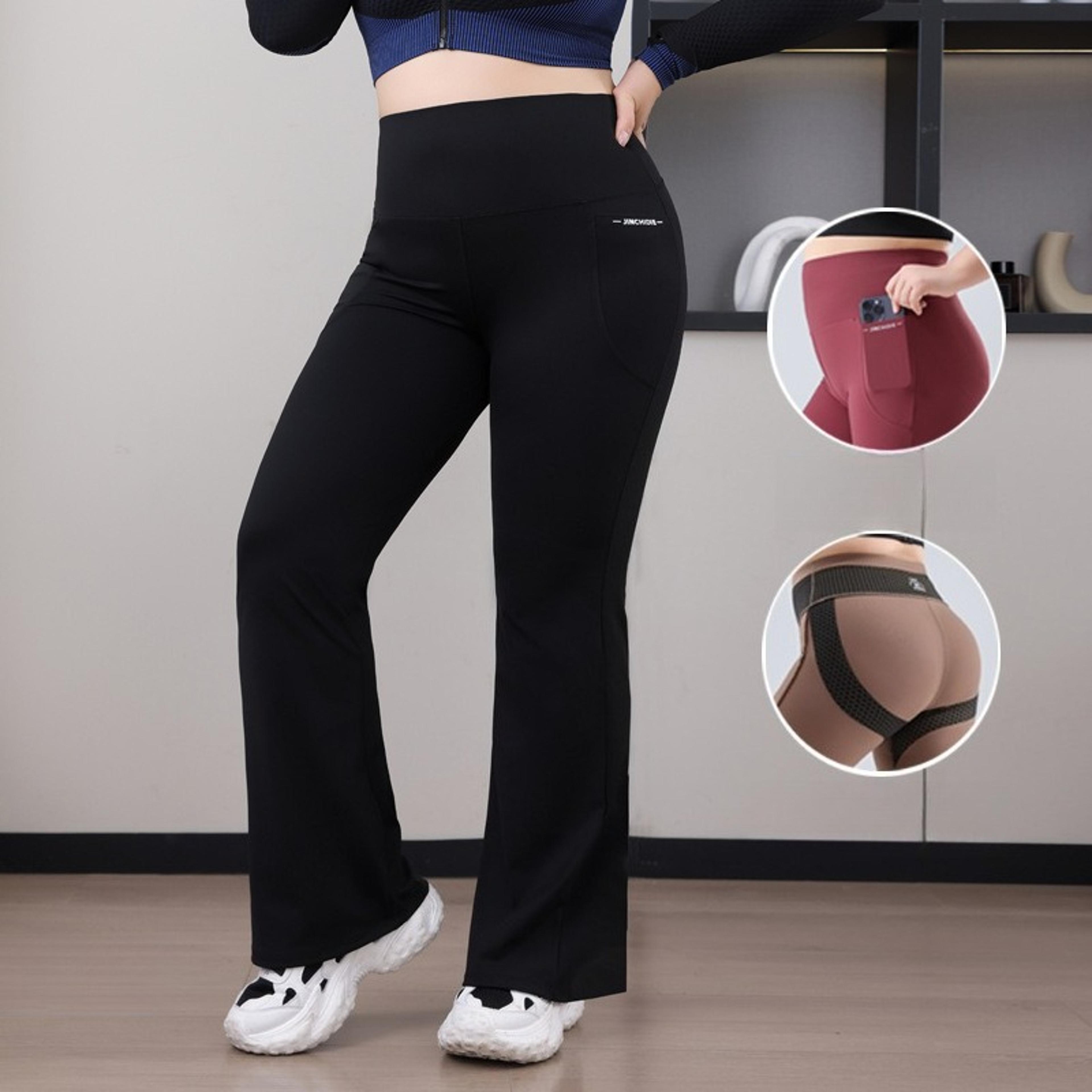 plus size high waisted flared yoga leggings with side pockets