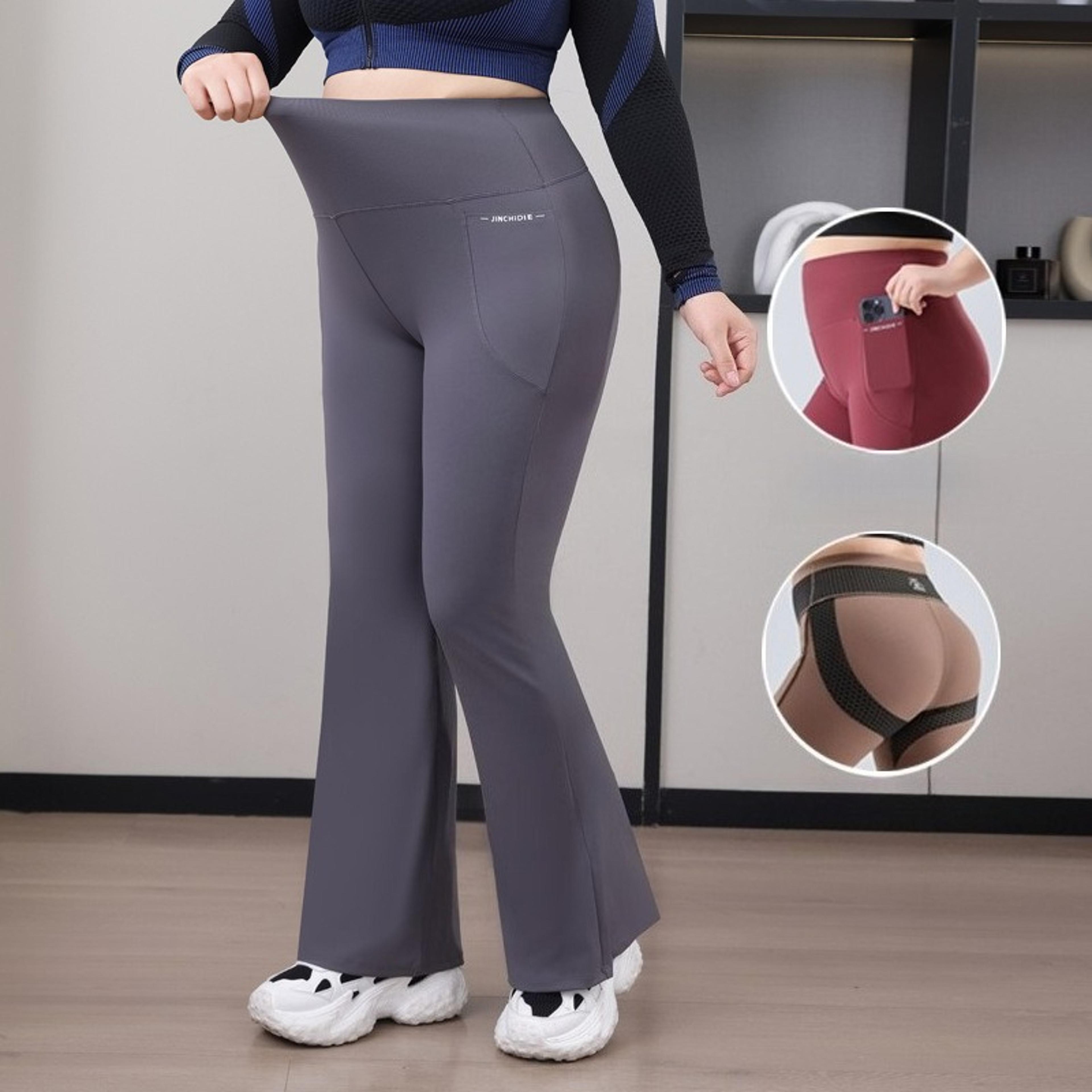 Plus Size High Waisted Flared Yoga Leggings With Side Pockets 6