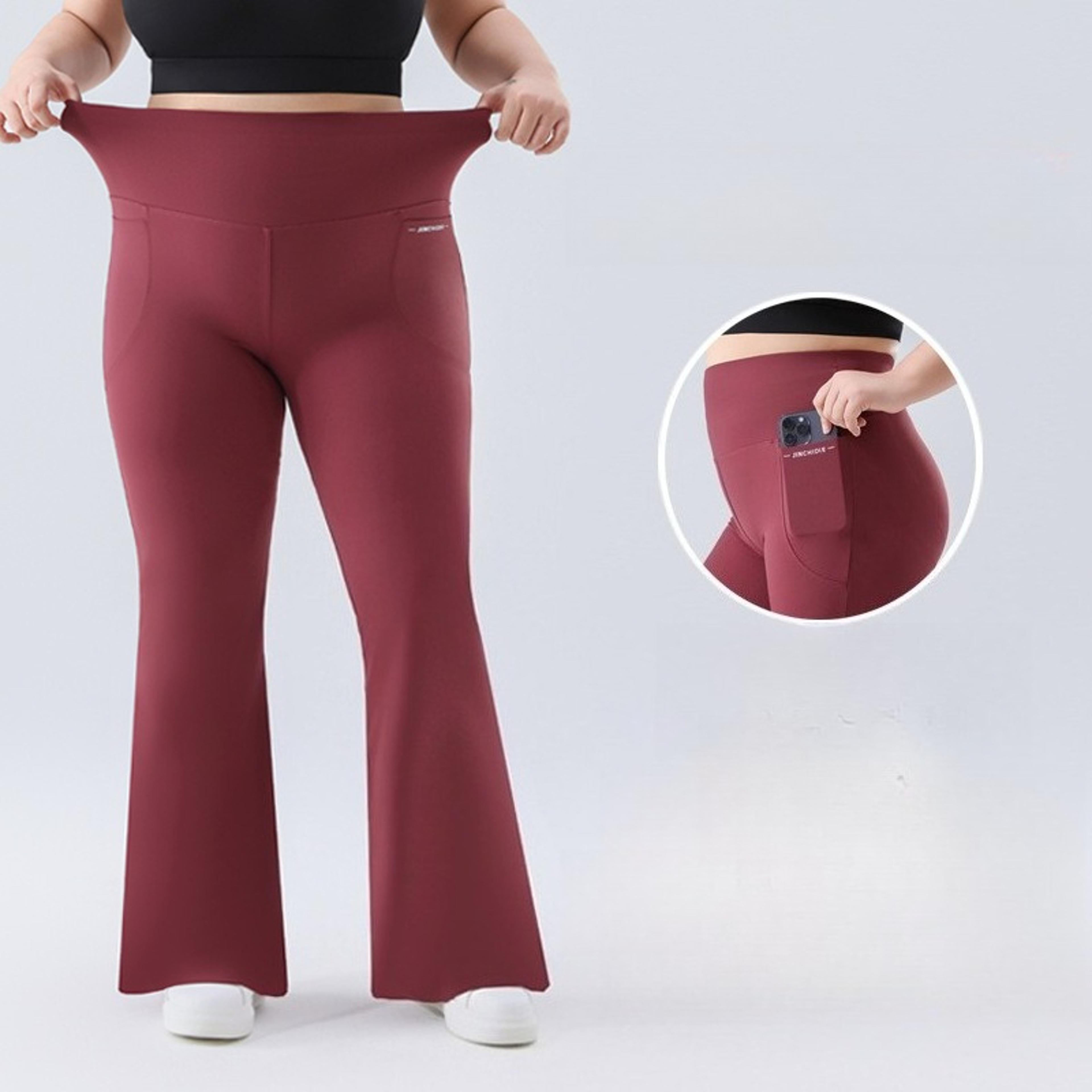 Plus Size High Waisted Flared Yoga Leggings With Side Pockets 7
