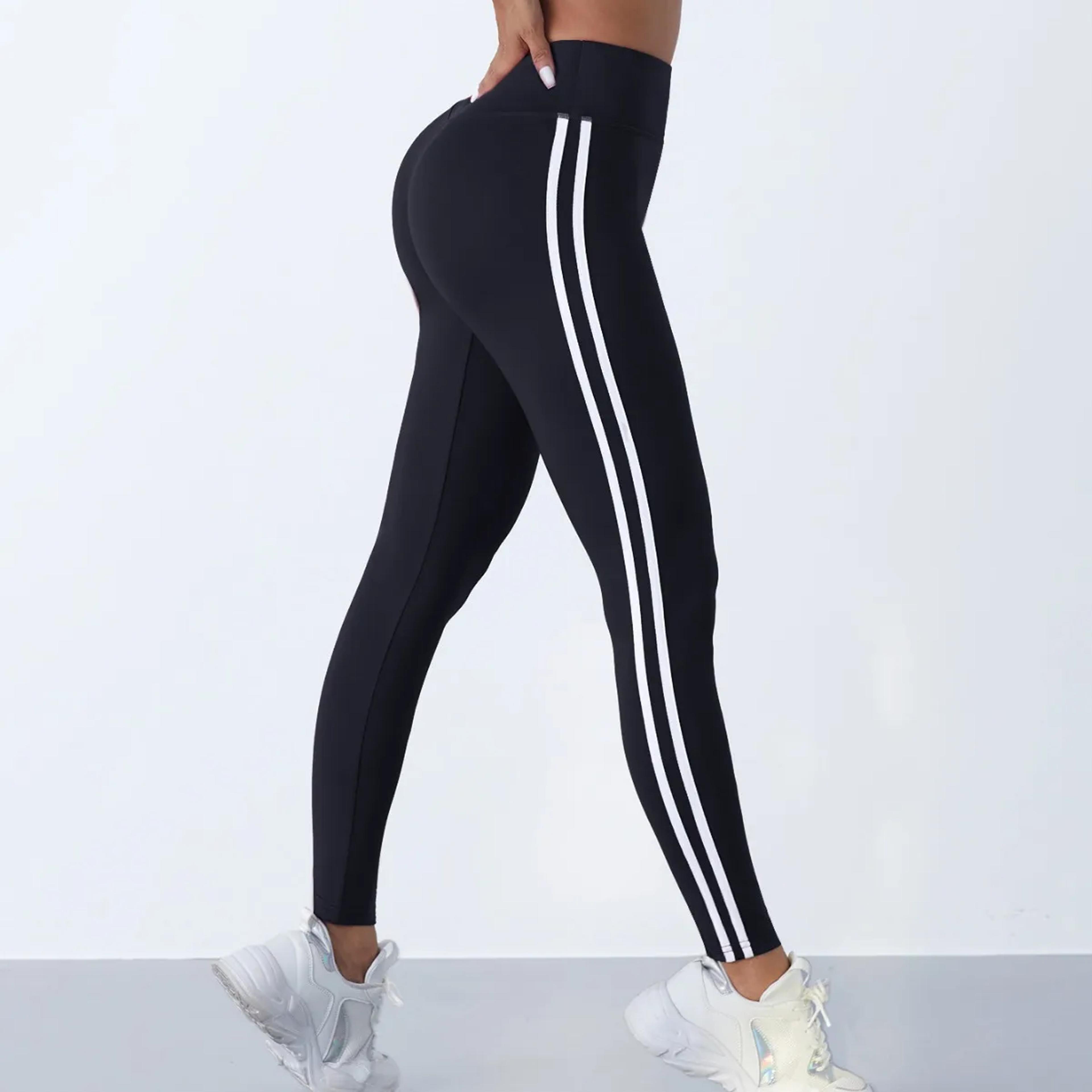 Womens High Waist Booty Lifting Striped Seamless Yoga Leggings 6