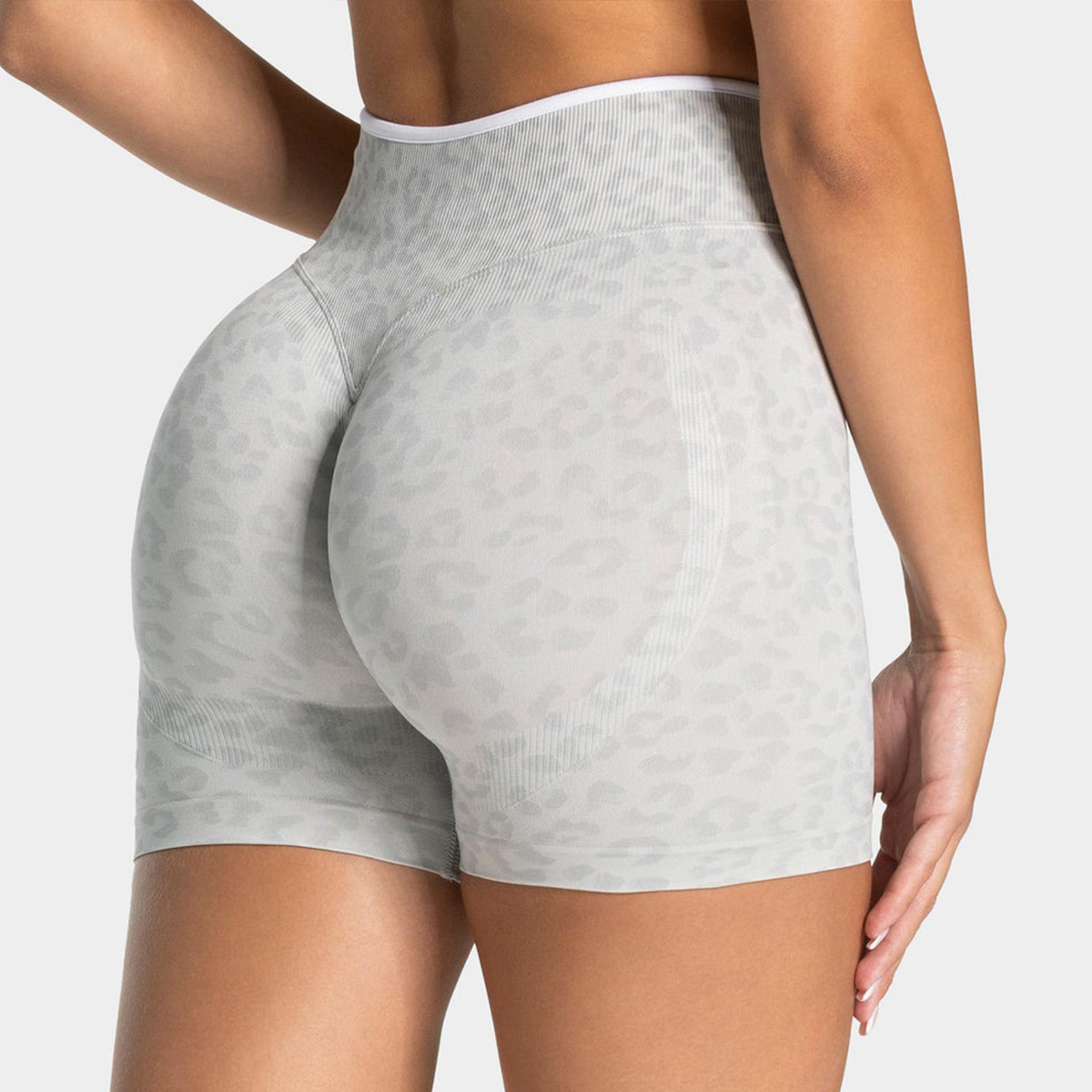 Womens High Waisted Leopard Print Seamless Yoga Shorts With Contrast Trim 9