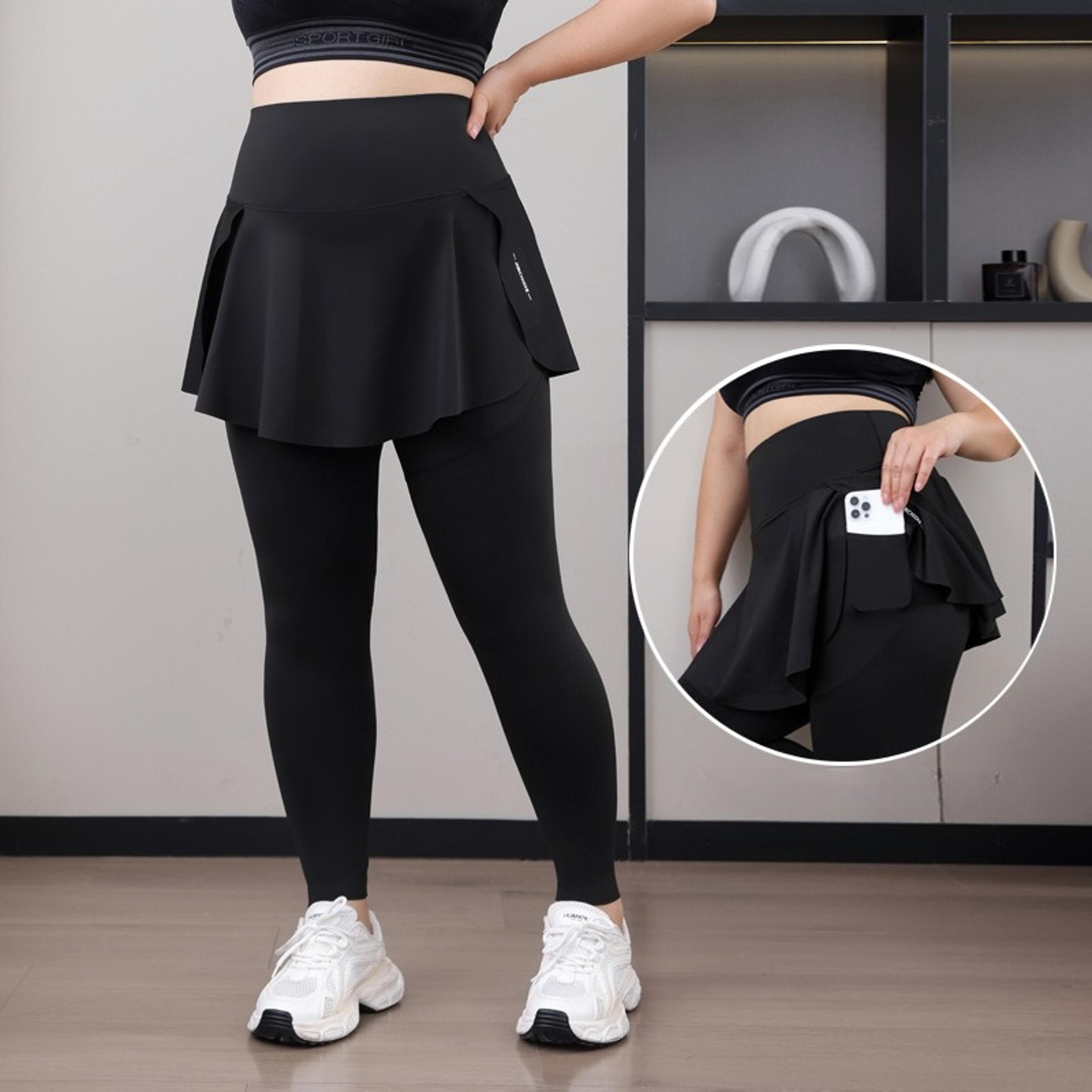 plus size high-waisted skirt leggings for women with pockets and stretch fit