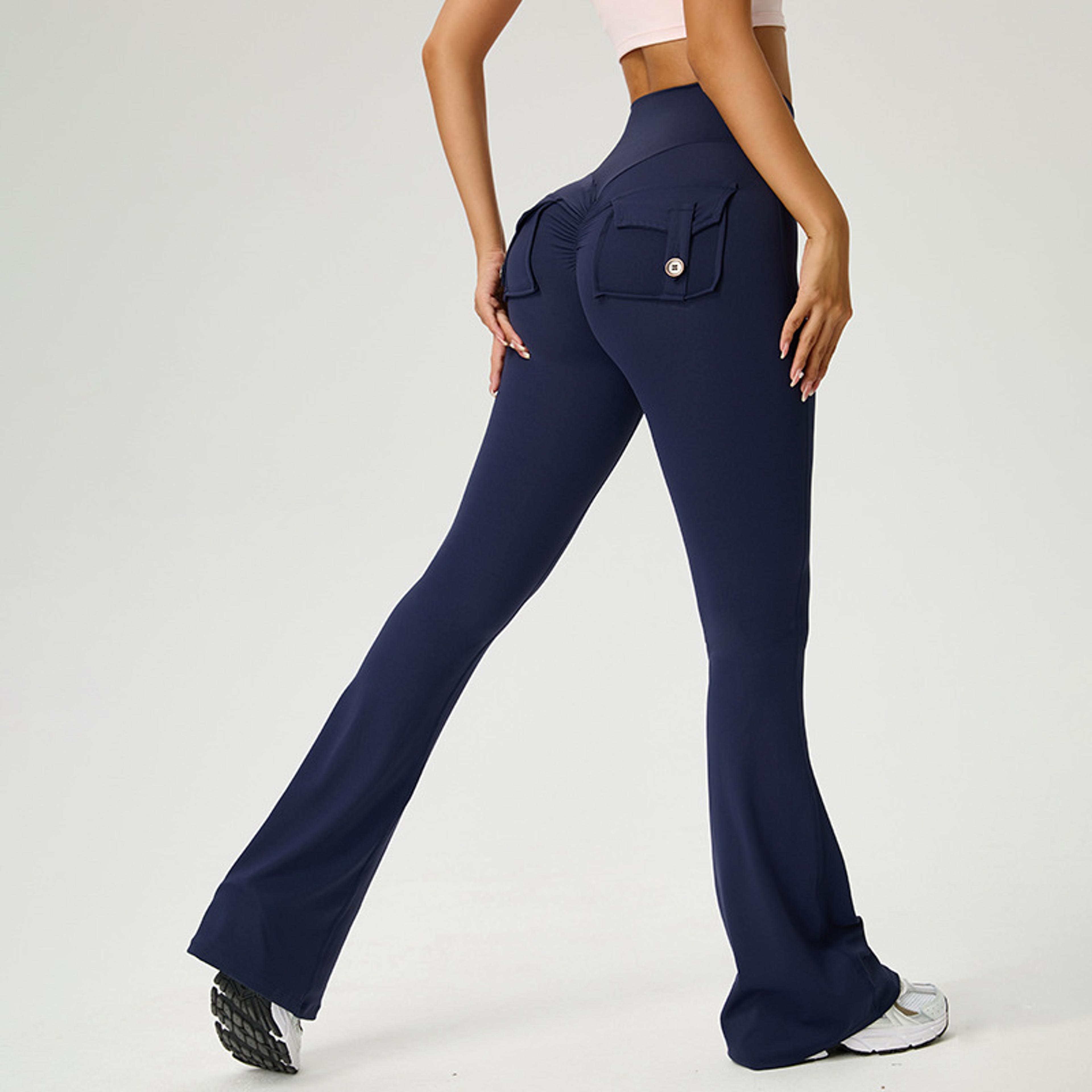 women's high waisted flare yoga leggings with scrunch detail and pockets