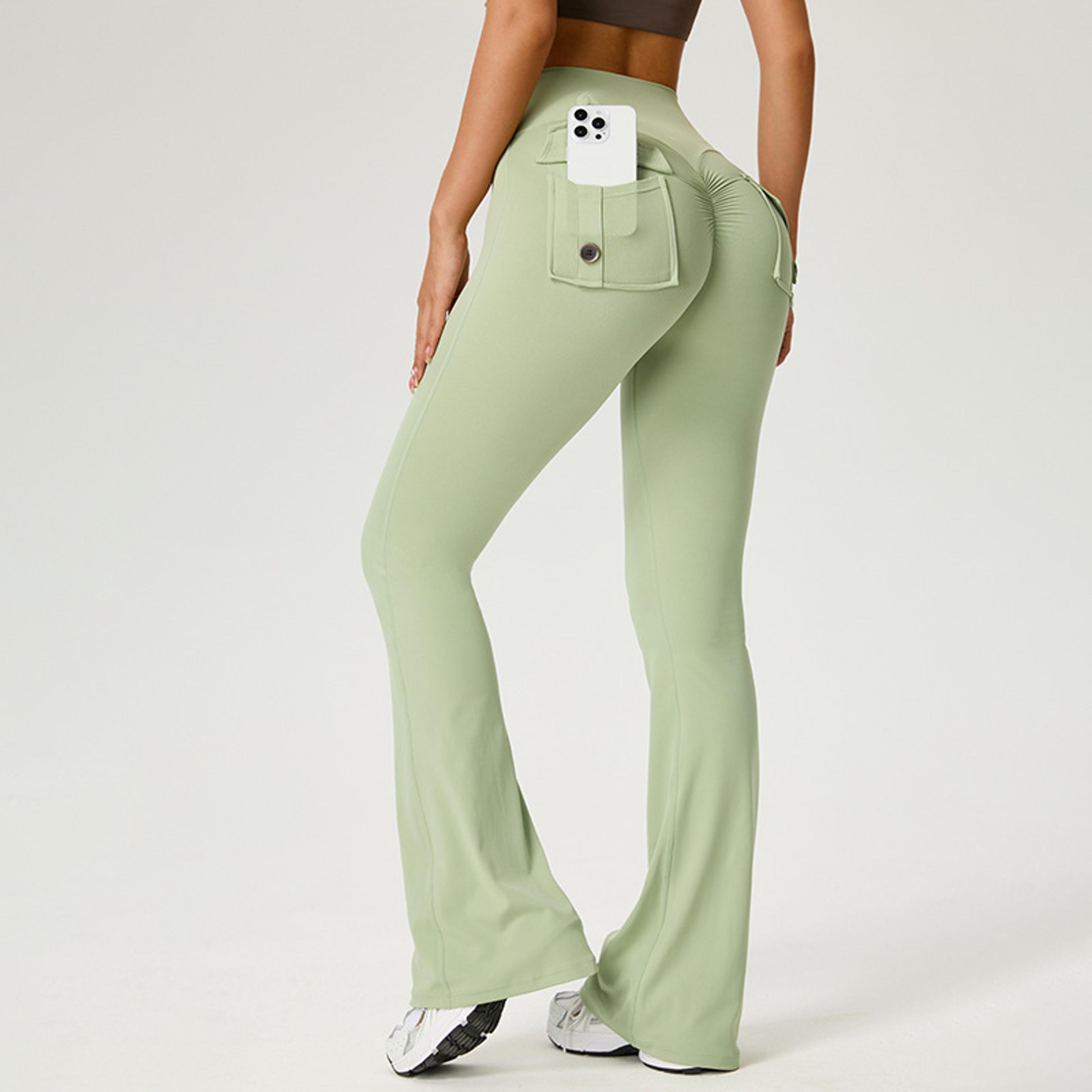 Womens High Waisted Flare Yoga Leggings With Scrunch Detail And Pockets 8