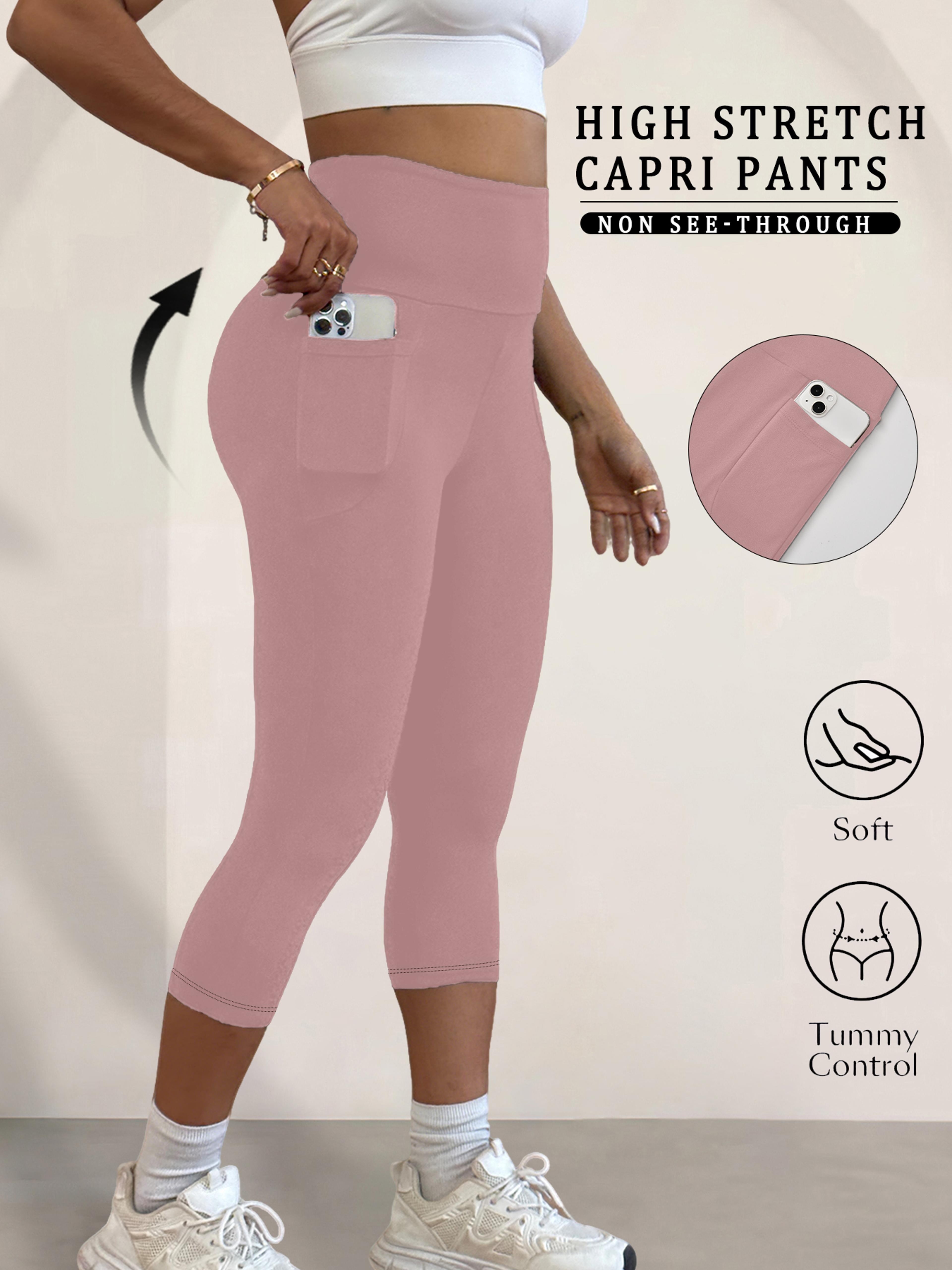women's high waisted capri leggings with pockets and tummy control