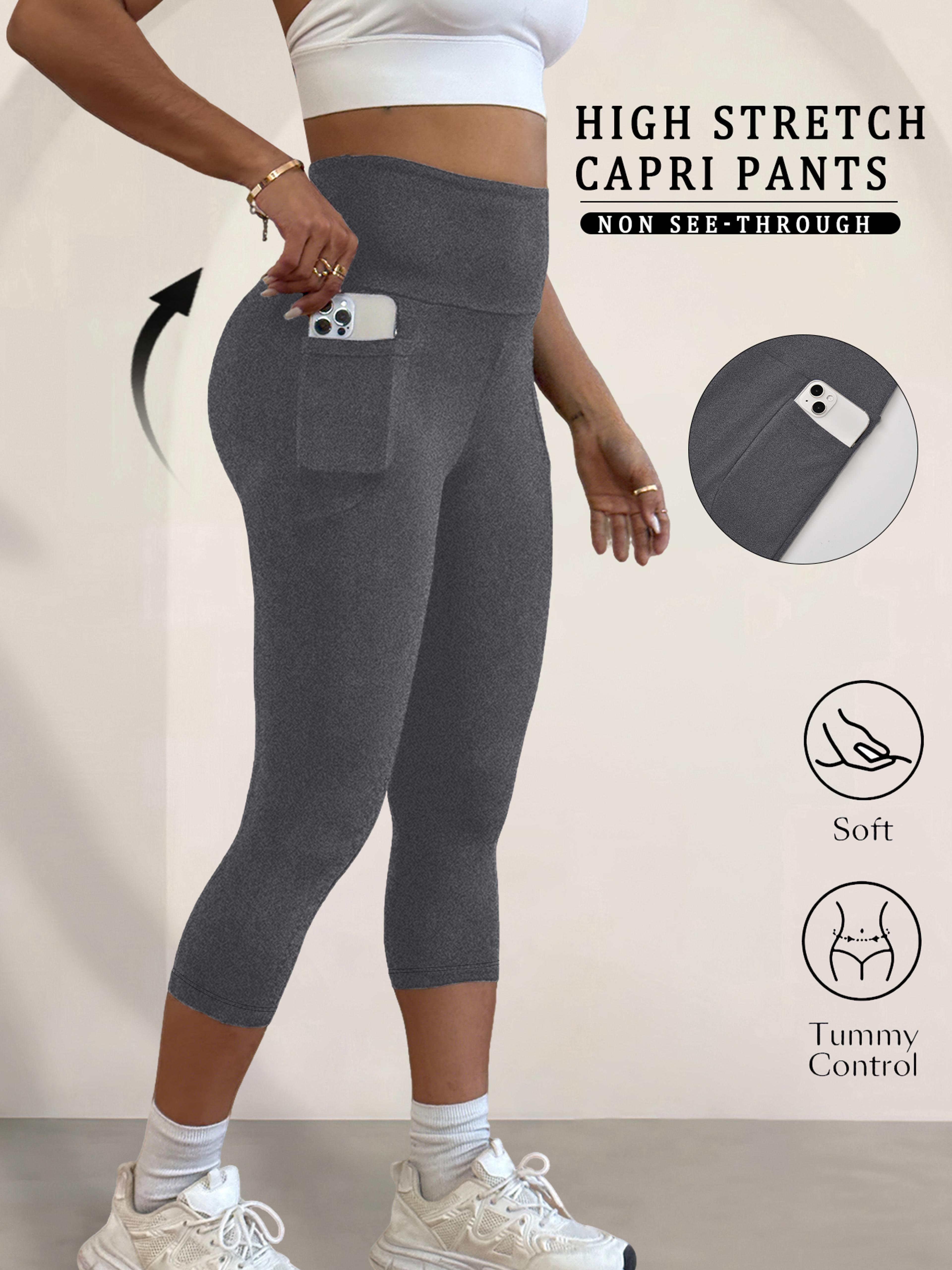 Womens High Waisted Capri Leggings With Pockets And Tummy Control 8