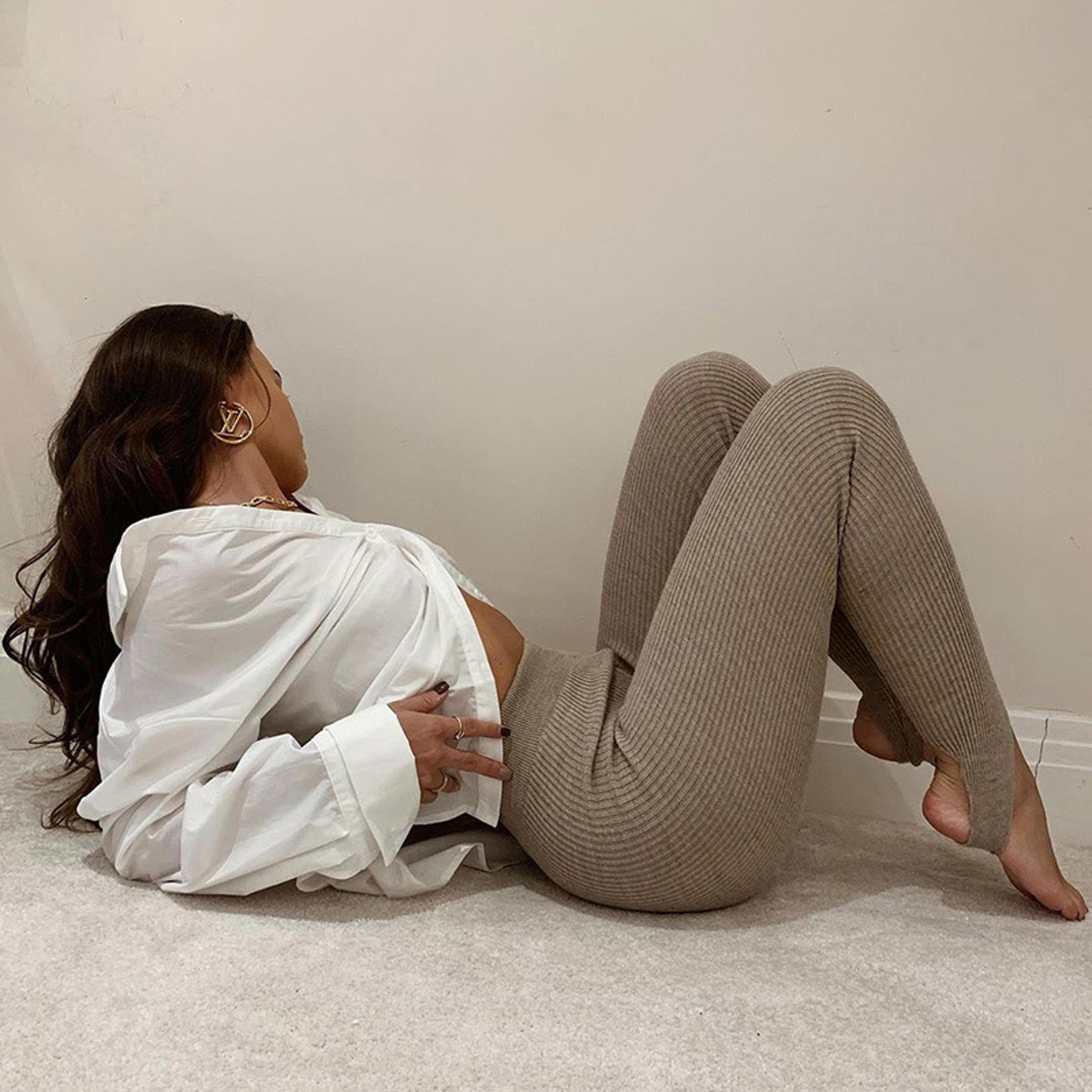 Womens High Waisted Ribbed Knit Leggings Stretchy Ankle Length Casual Pants 4