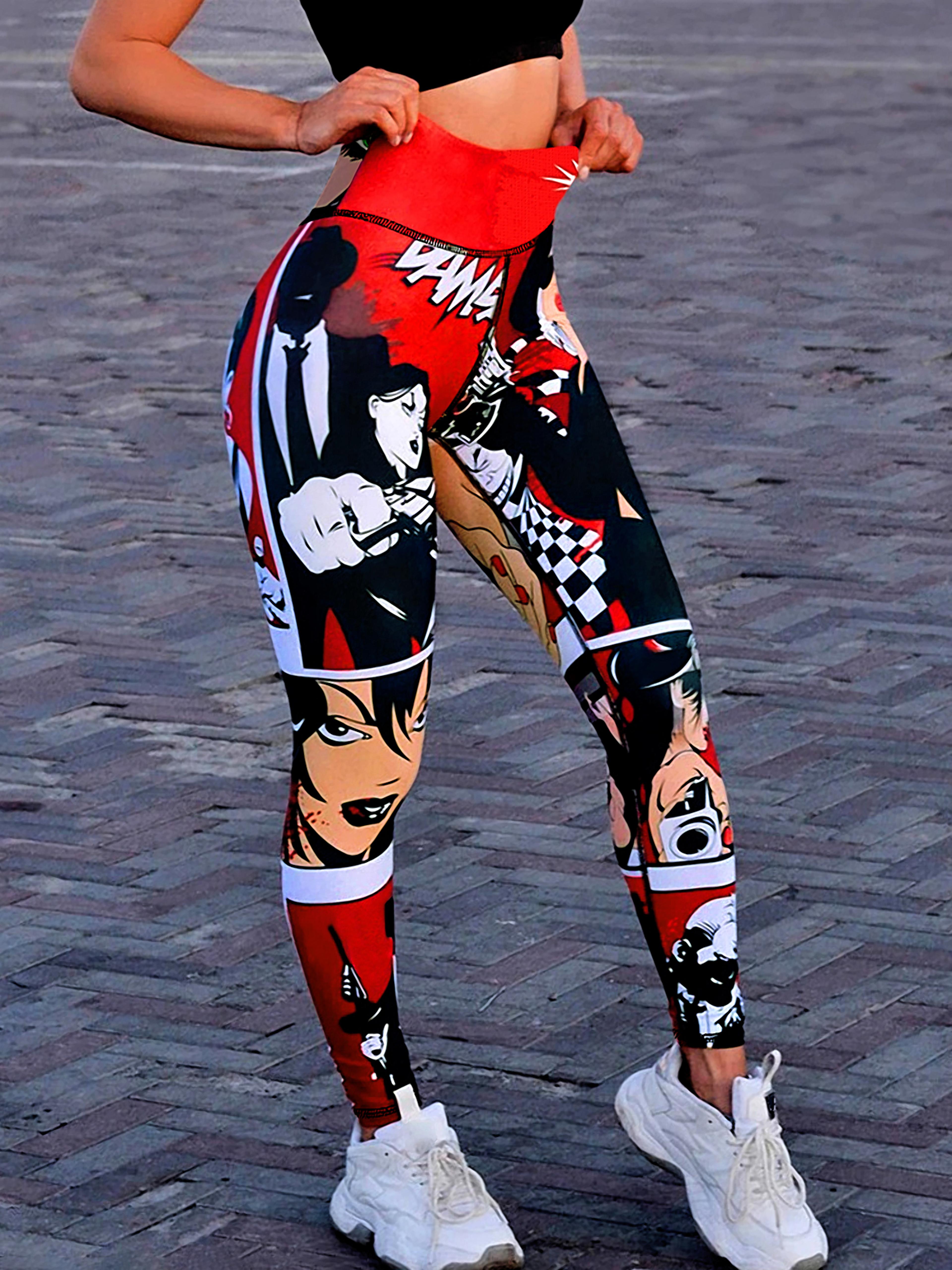 Womens HighWaisted Lip Print Yoga Leggings With Red Lips Design 3