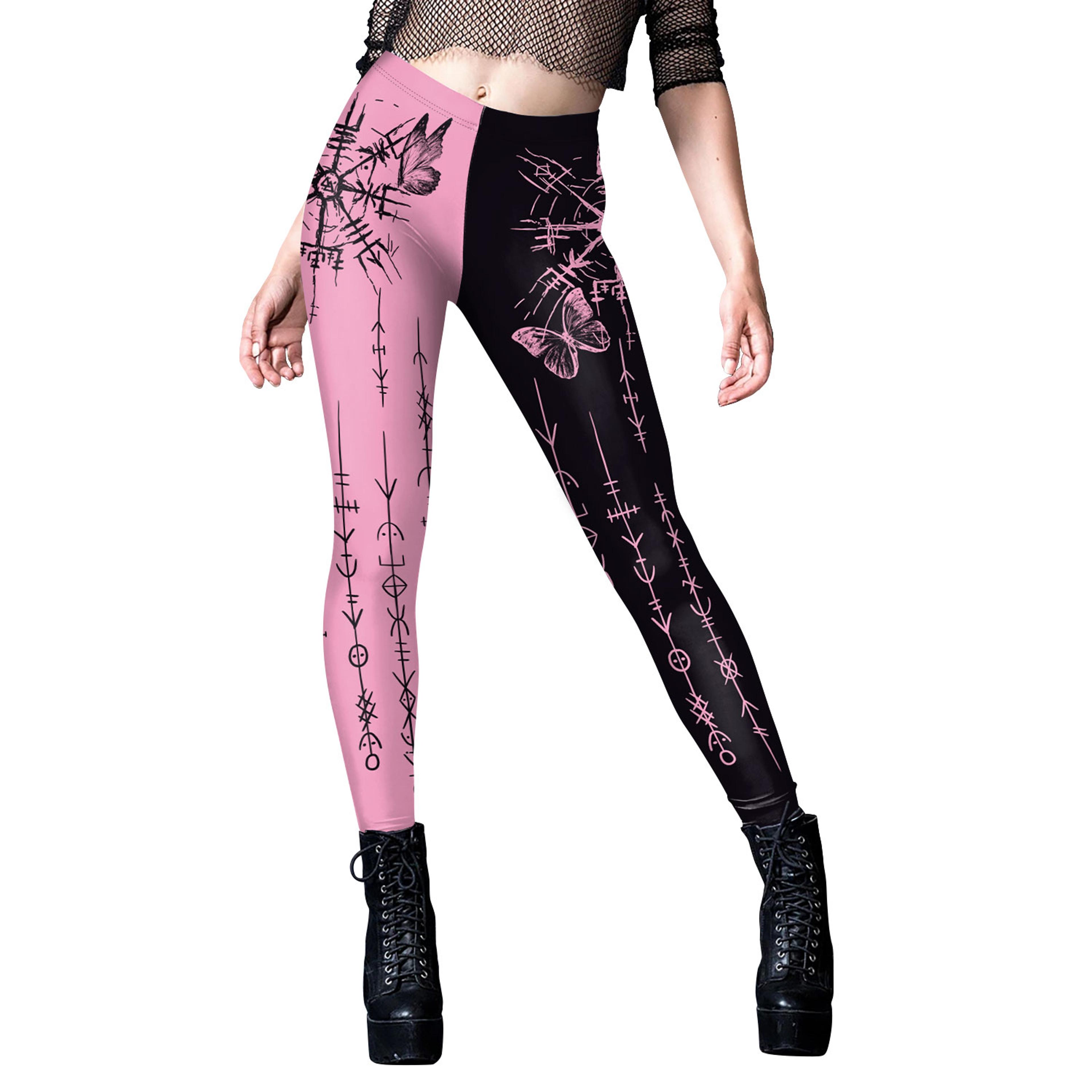 women's high-waisted gothic floral print leggings for halloween cosplay and workouts