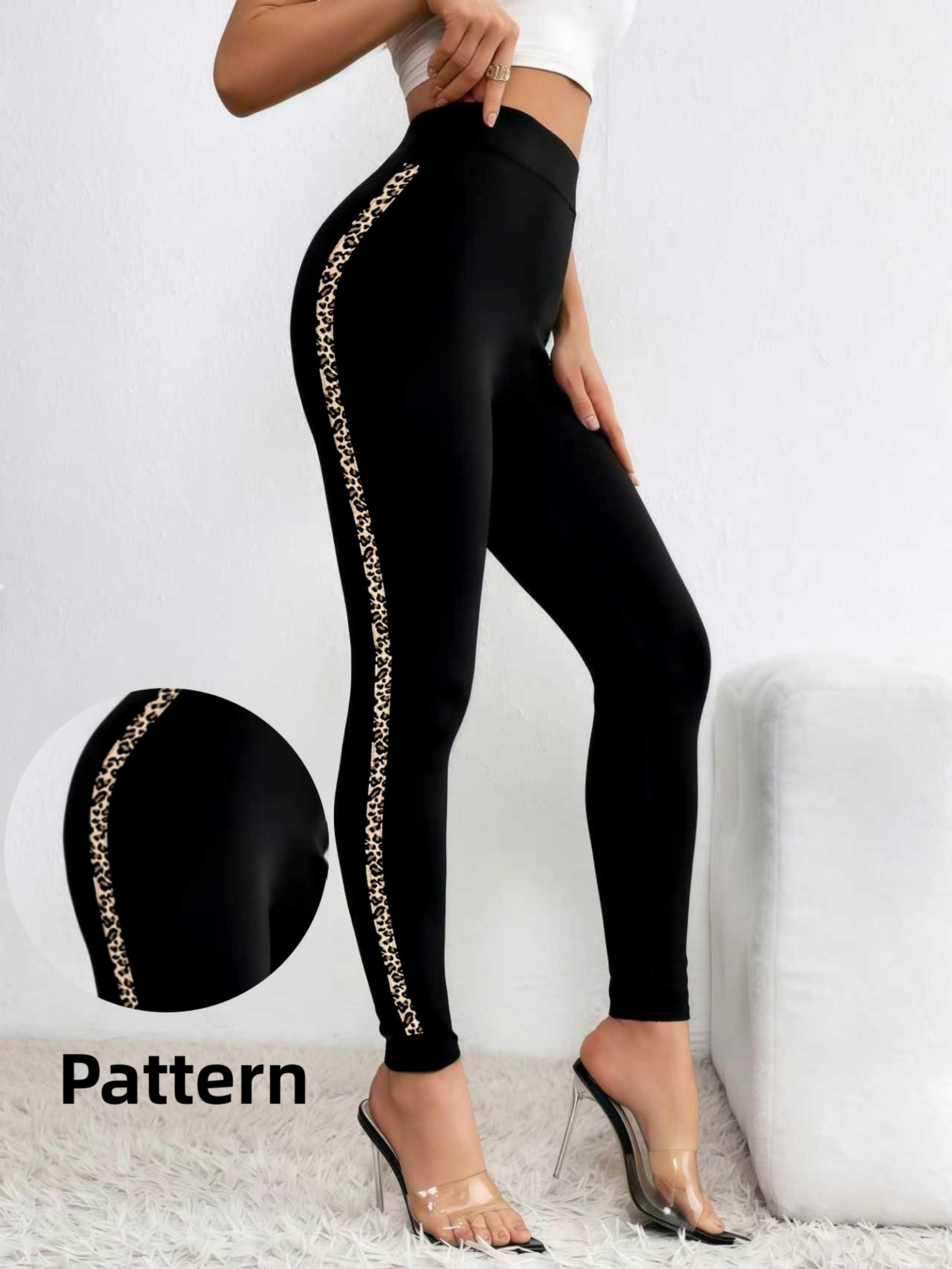 women's leopard print rhinestone leggings high waist seamless stretch pants