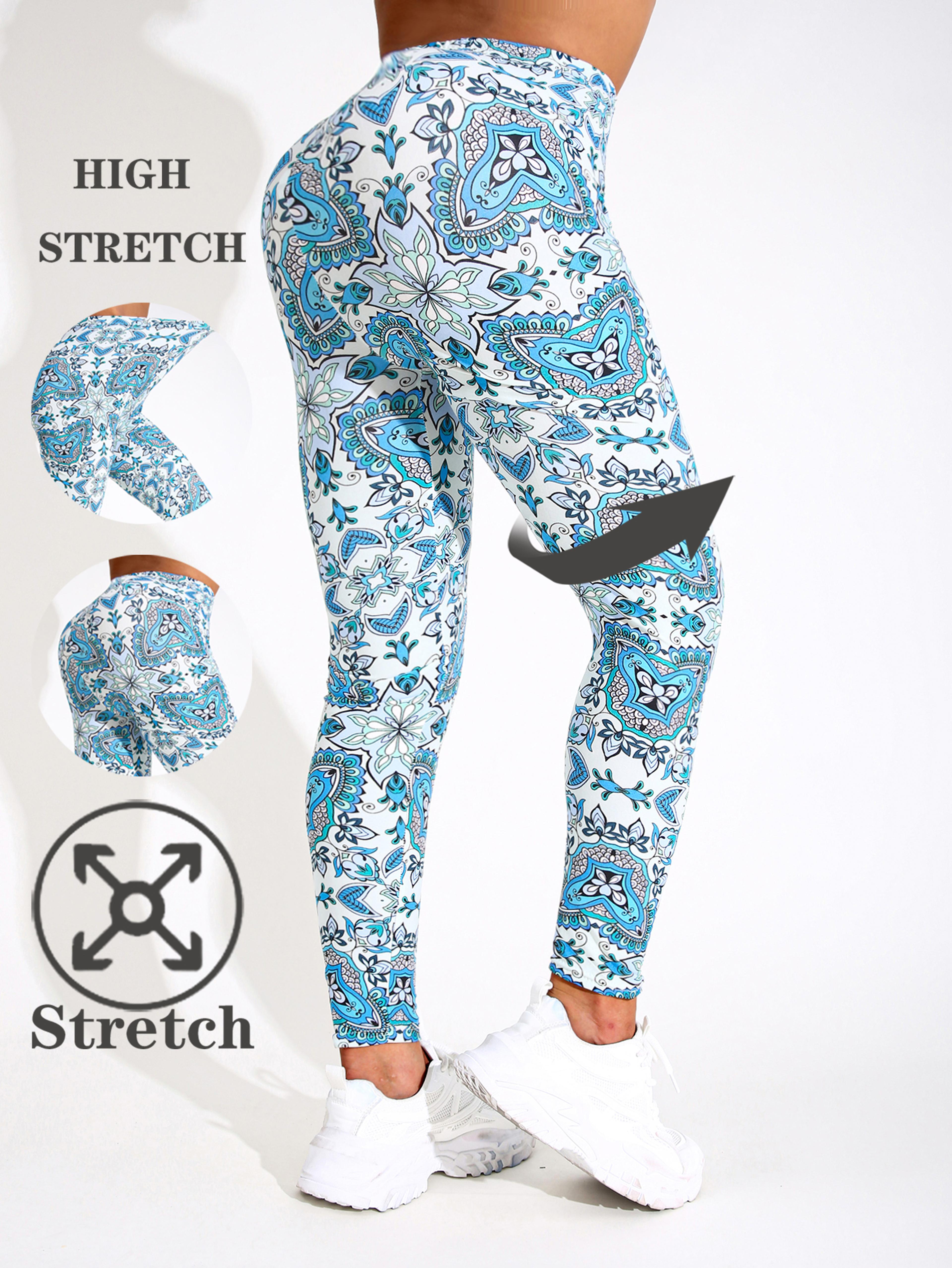Womens Floral Print Mid Waist Stretch Yoga Leggings 1