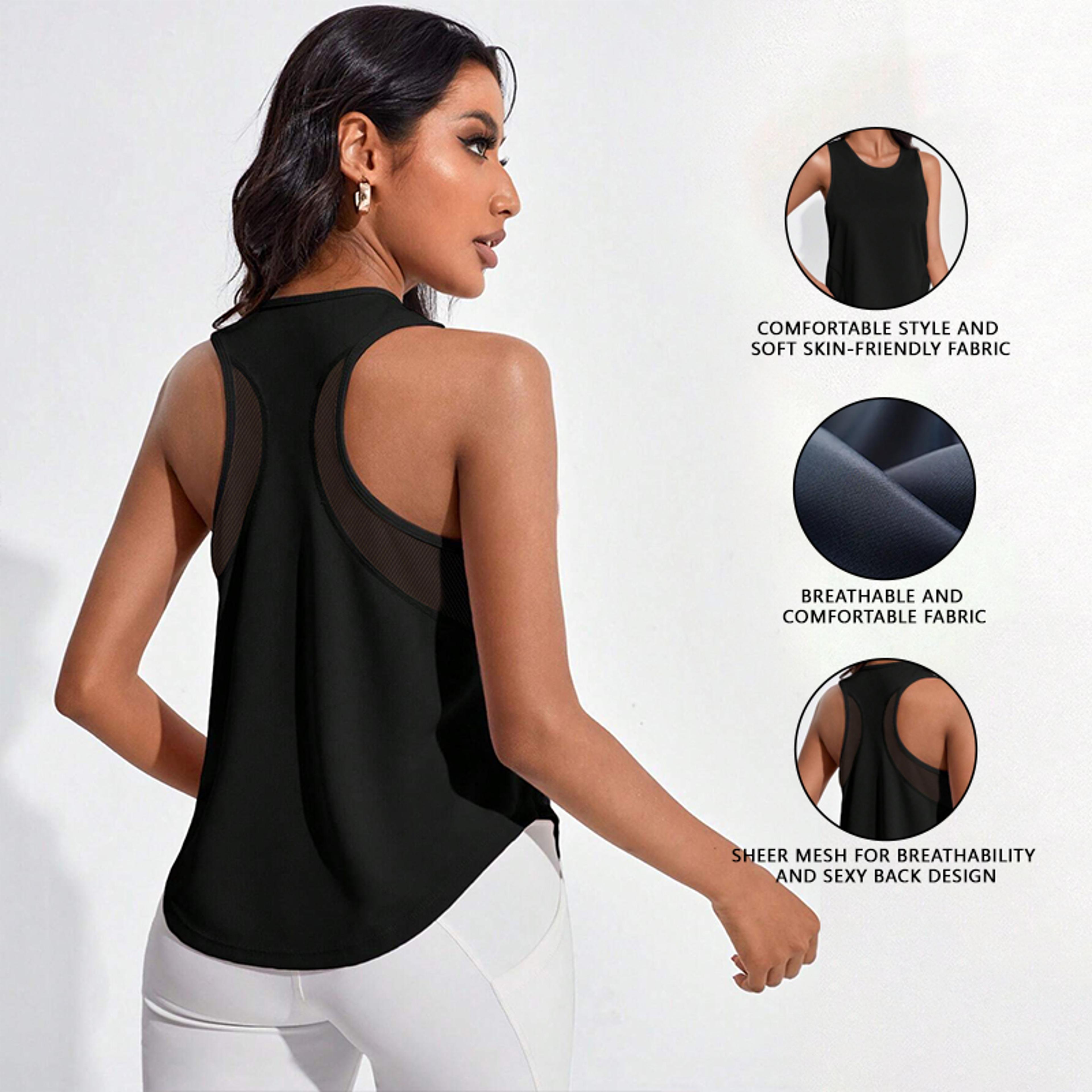 Womens Black QuickDry Sleeveless Workout Tank Top For Gym And Summer Fitness 2