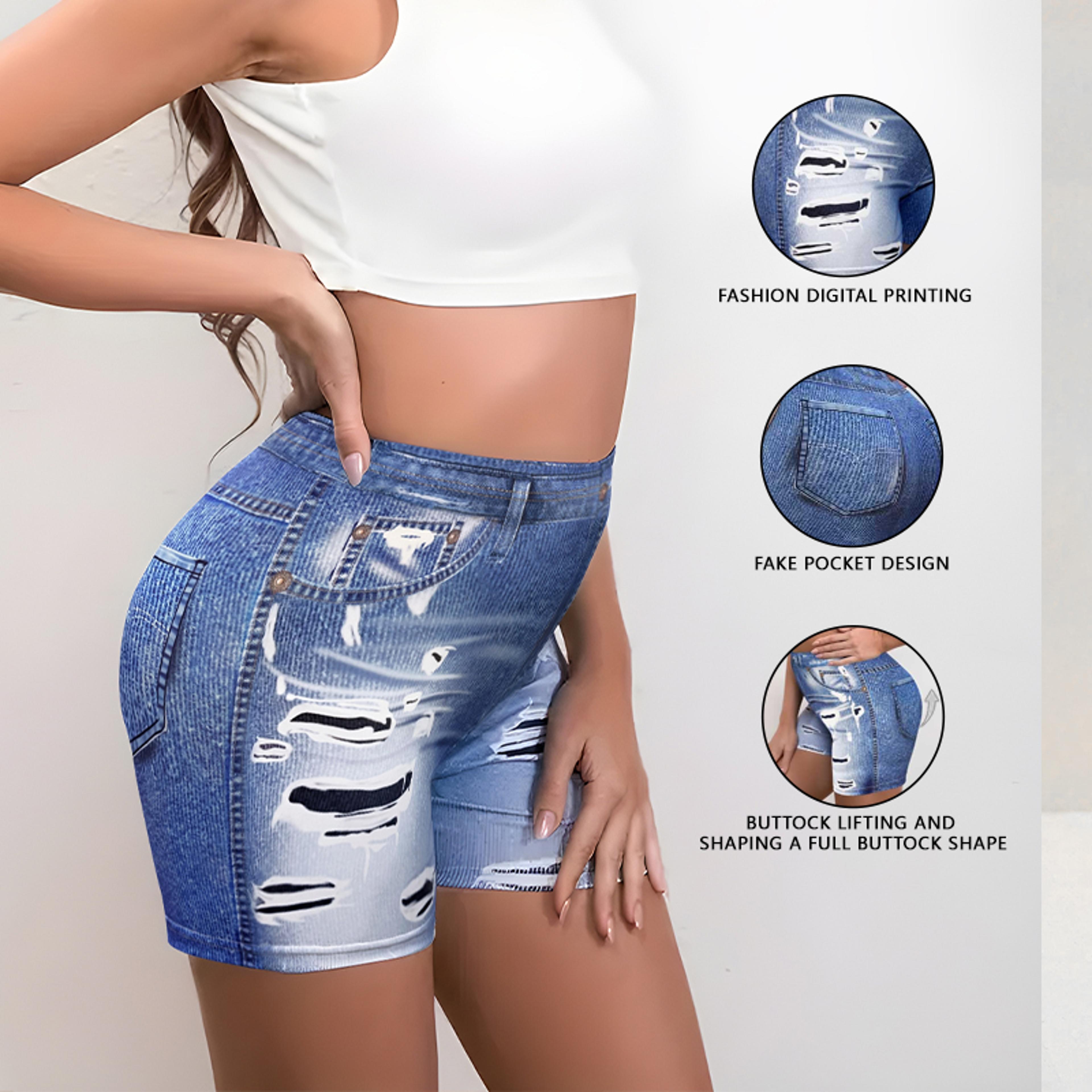 Womens High Waisted Stretch Shorts With NonDenim Print For Casual Summer Wear 2