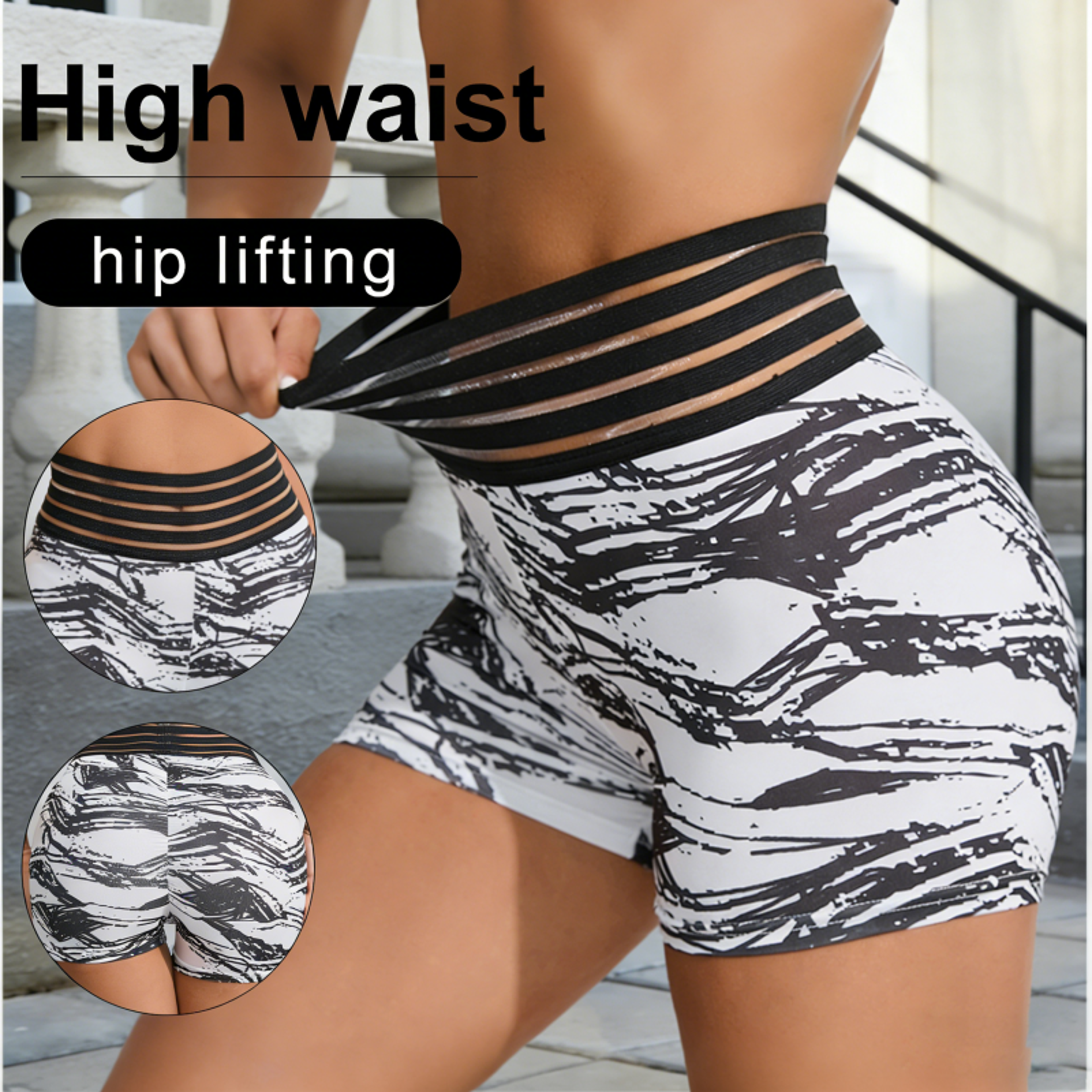 Womens High Waisted Striped Workout Shorts With Butt Lifting Slim Fit 1