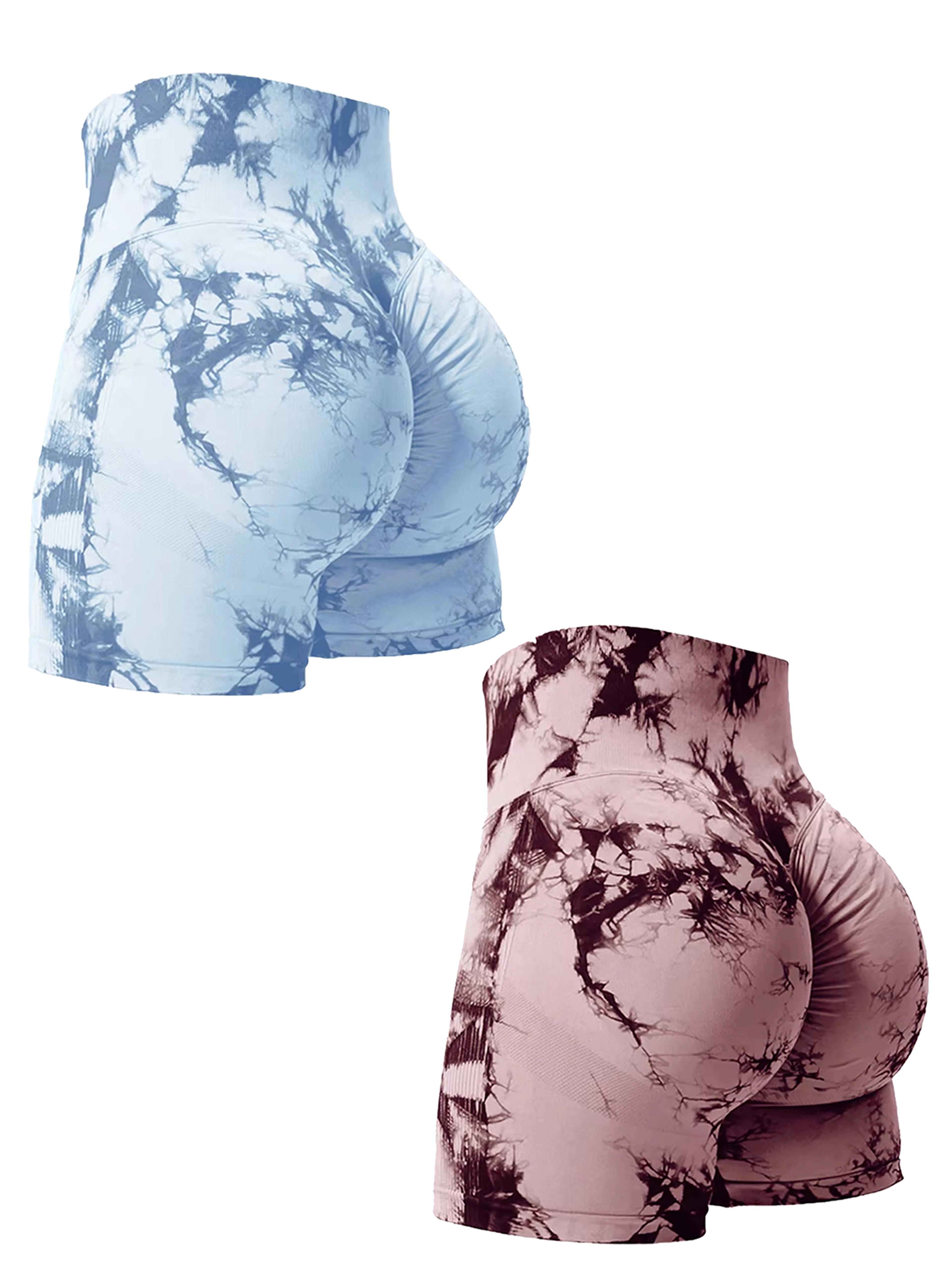 Womens High Waist Tie Dye Seamless Workout Shorts  2 Pack 7