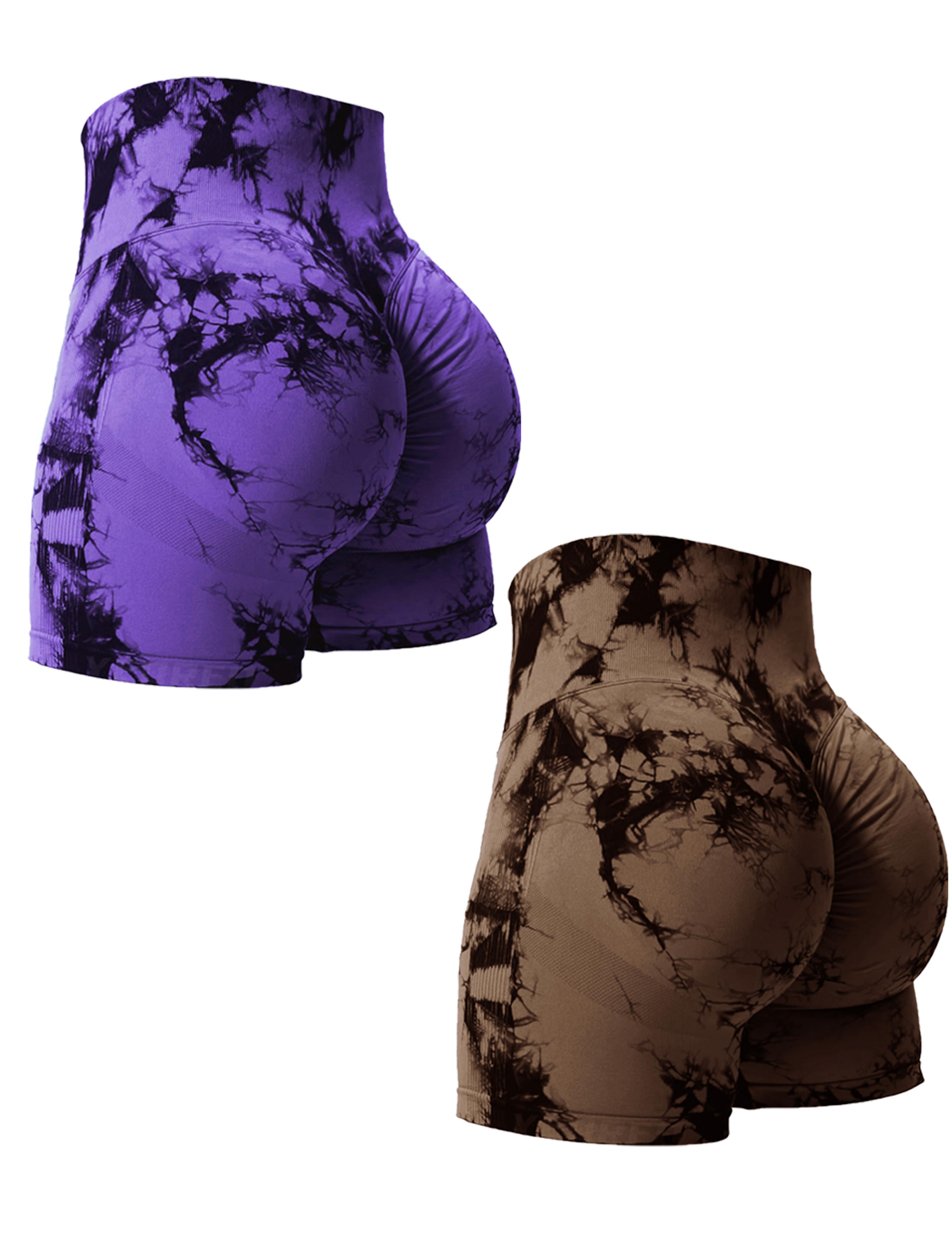 Womens High Waist Tie Dye Seamless Workout Shorts  2 Pack 12