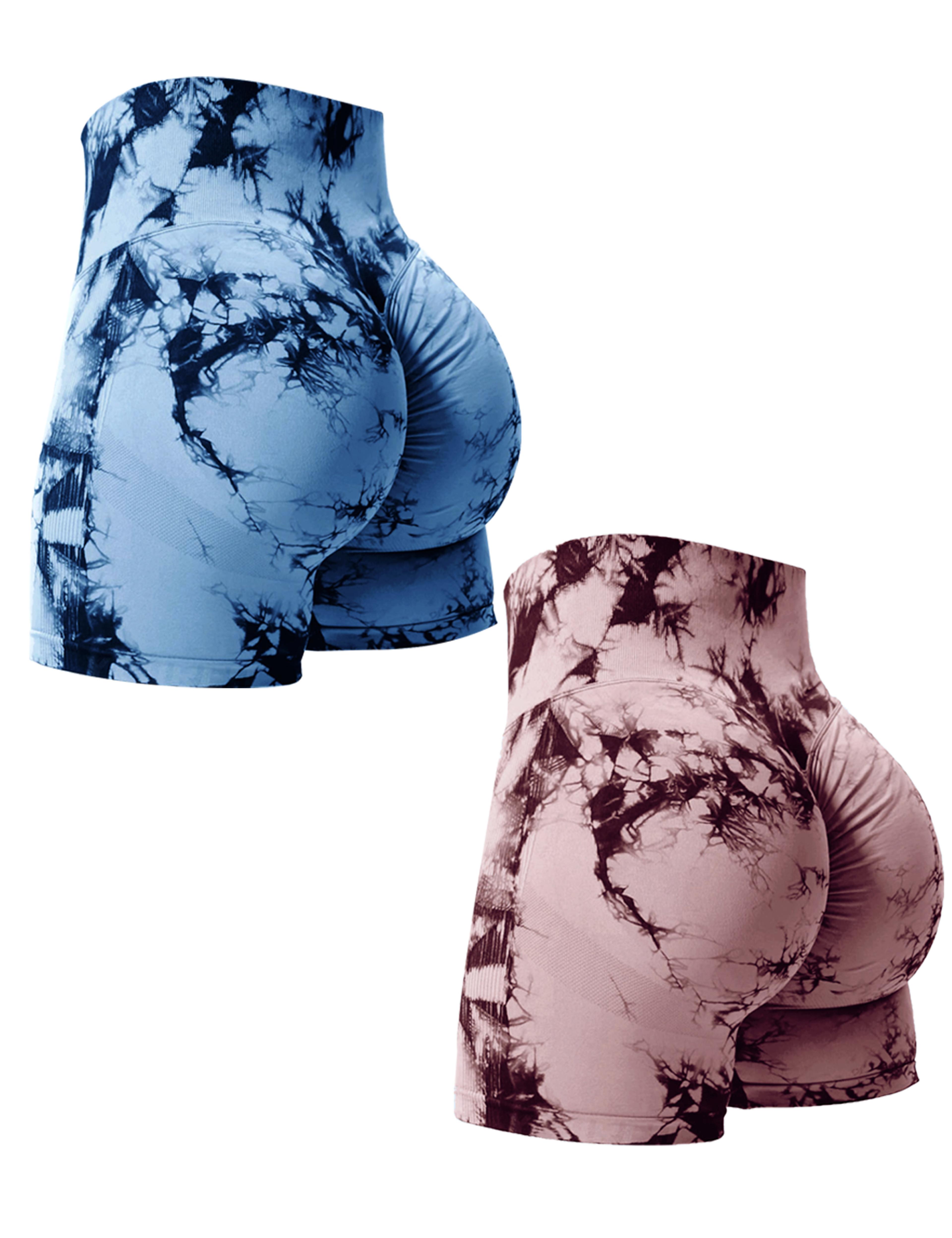 Womens High Waist Tie Dye Seamless Workout Shorts  2 Pack 11