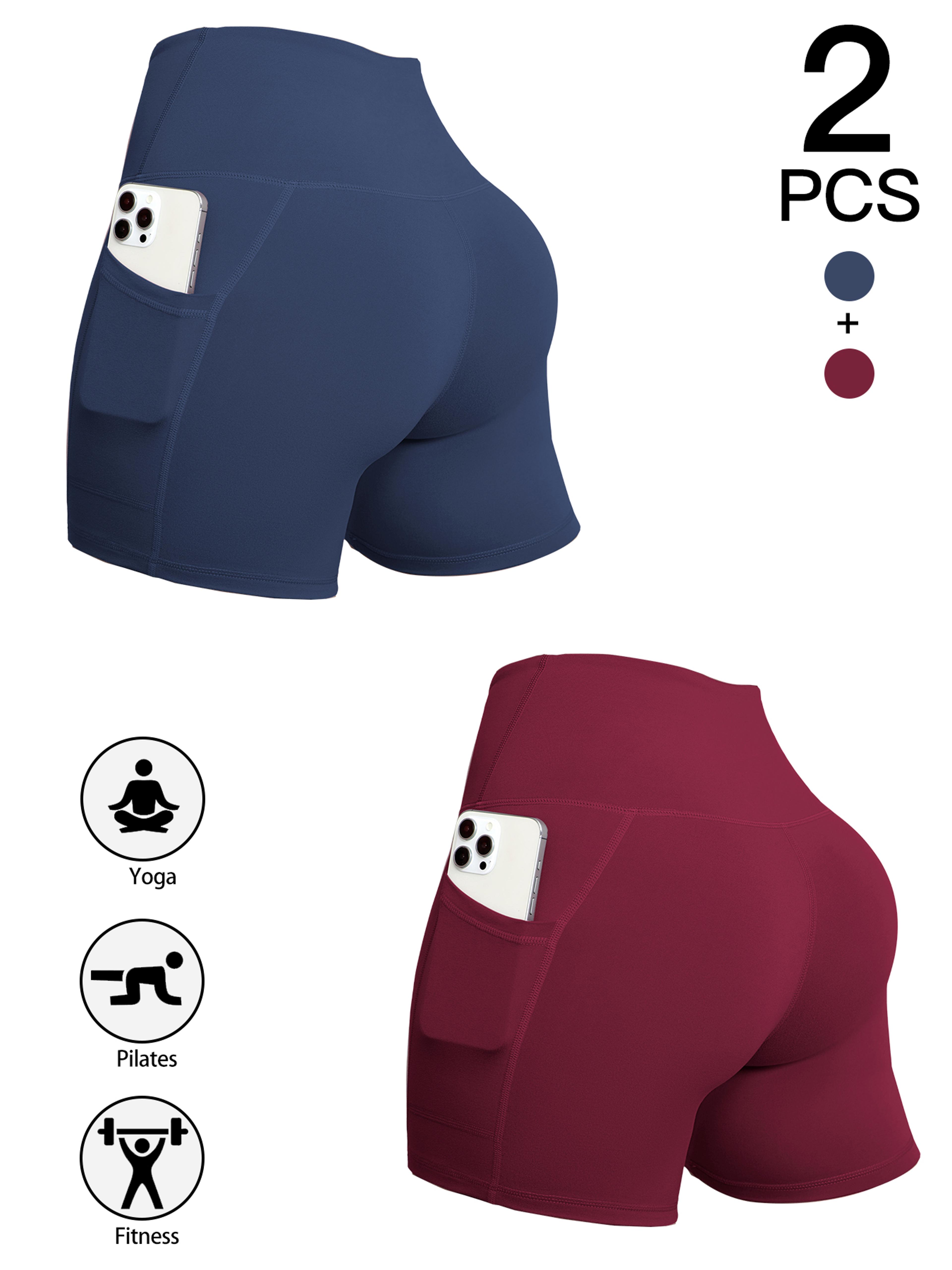 Womens High Waisted Yoga Shorts With Pockets Quick Dry Breathable Workout Shorts 2