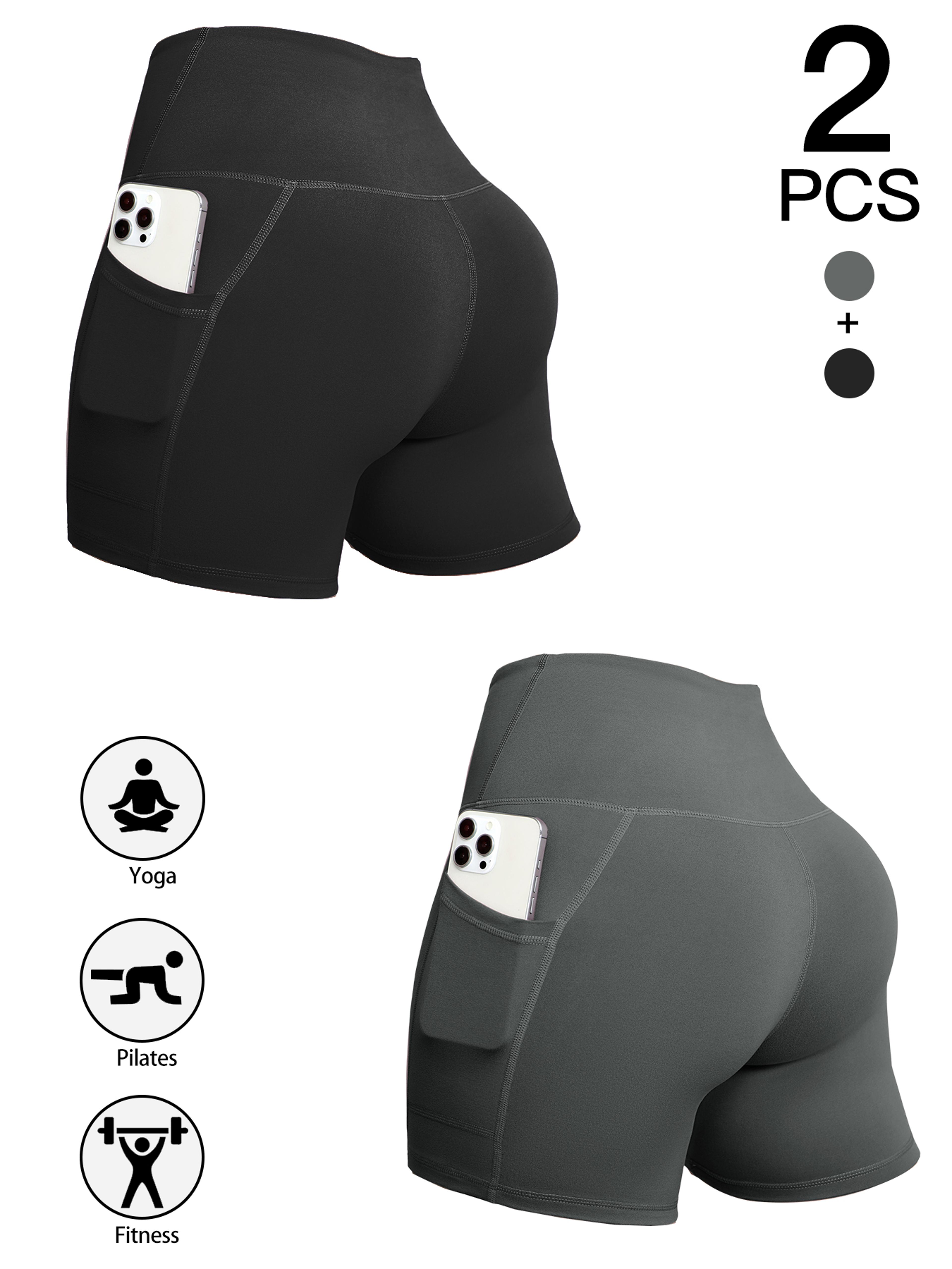 Womens High Waisted Yoga Shorts With Pockets Quick Dry Breathable Workout Shorts 8