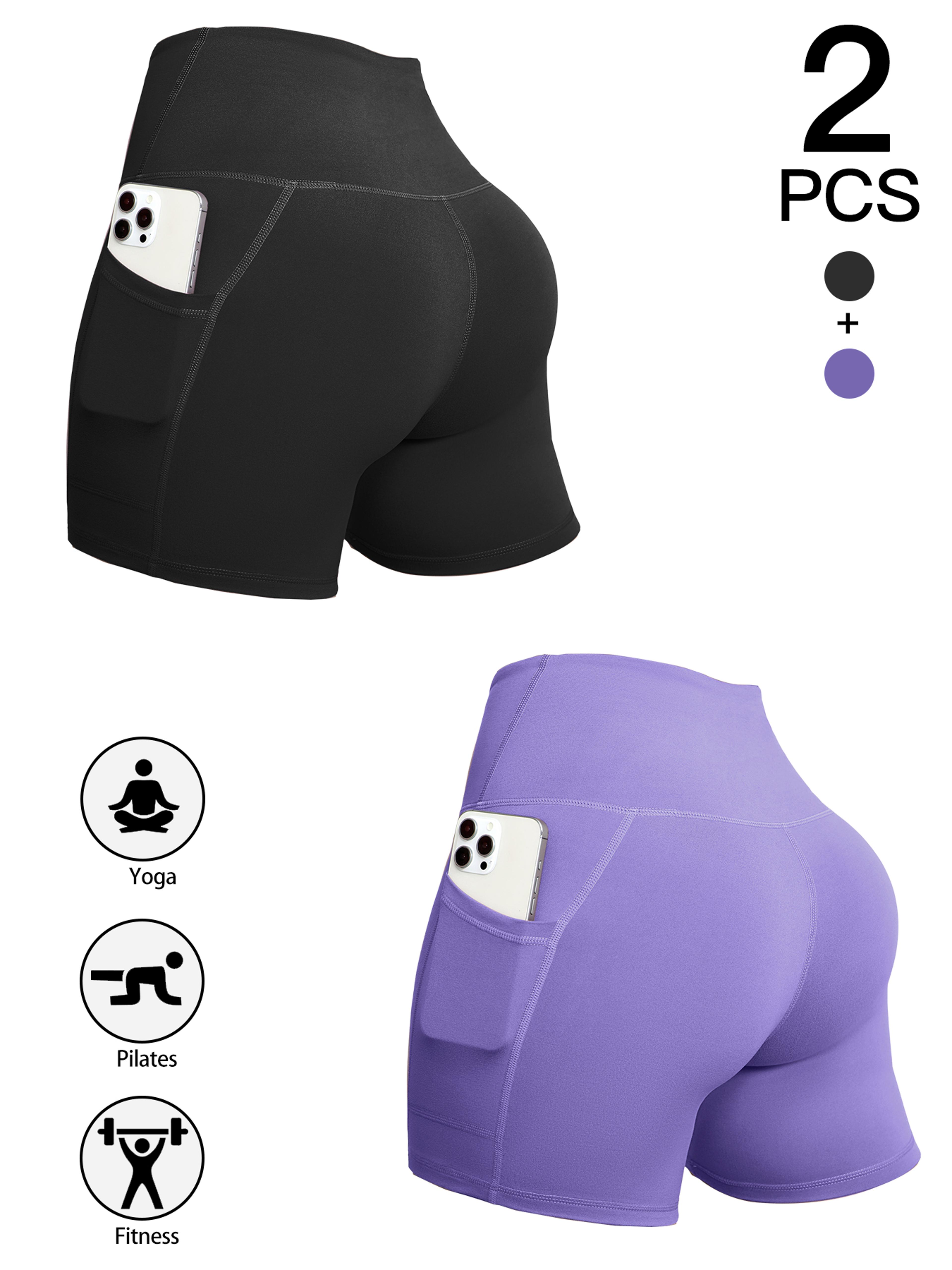 Womens High Waisted Yoga Shorts With Pockets Quick Dry Breathable Workout Shorts 13