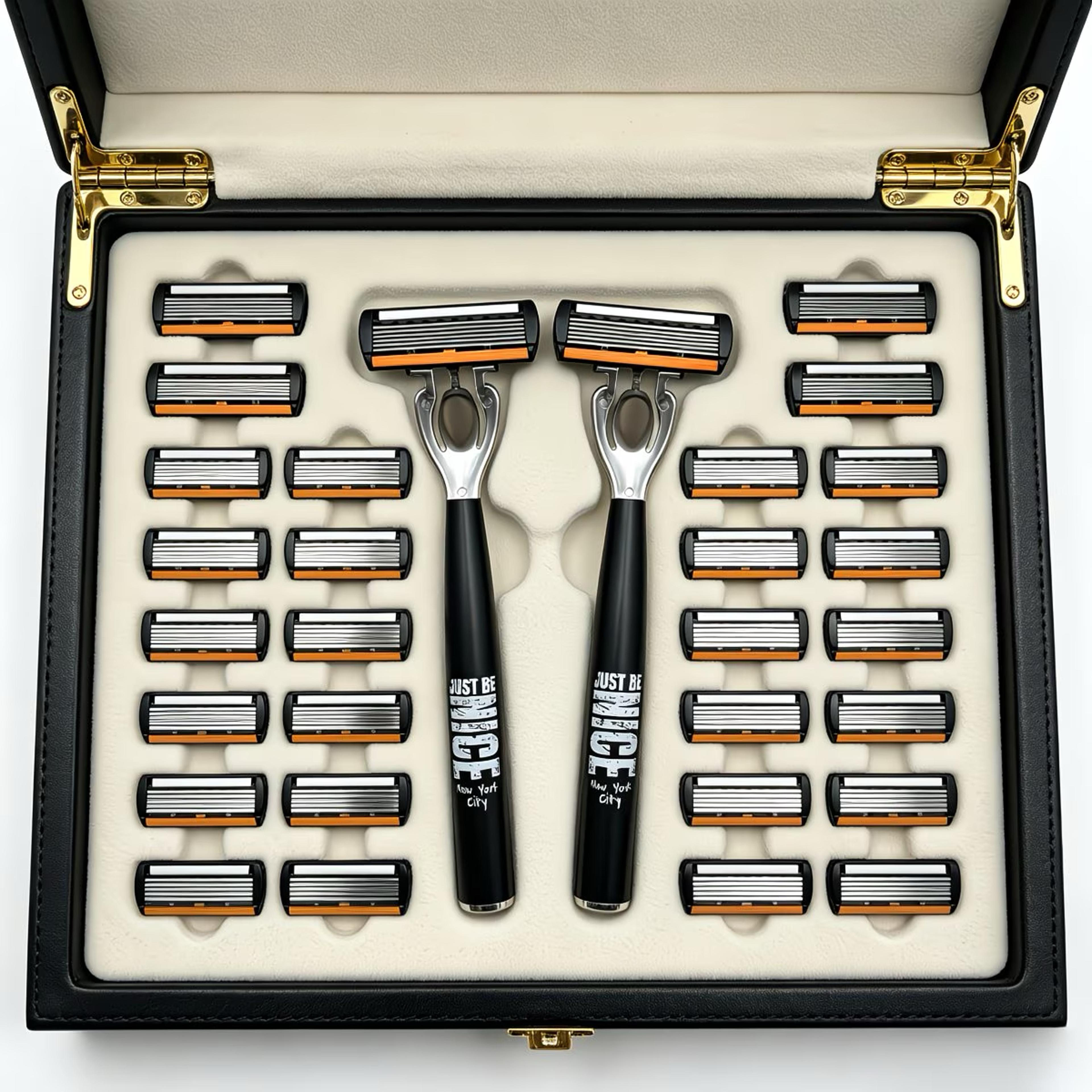 Mens Manual Safety Razor With 6 Stainless Steel Blades And Aloe Vera Strip 1