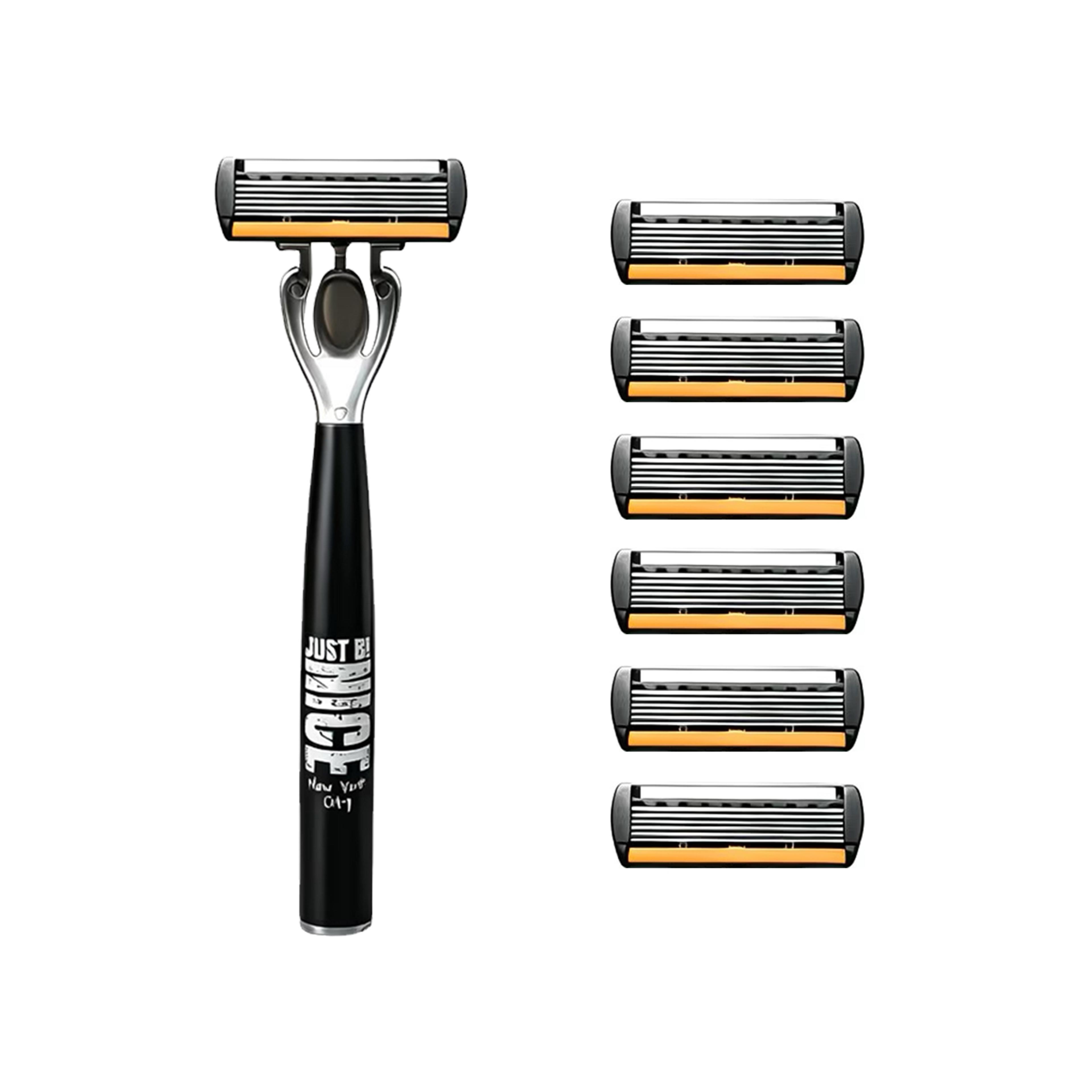 men's manual safety razor with 6 stainless steel blades and aloe vera strip