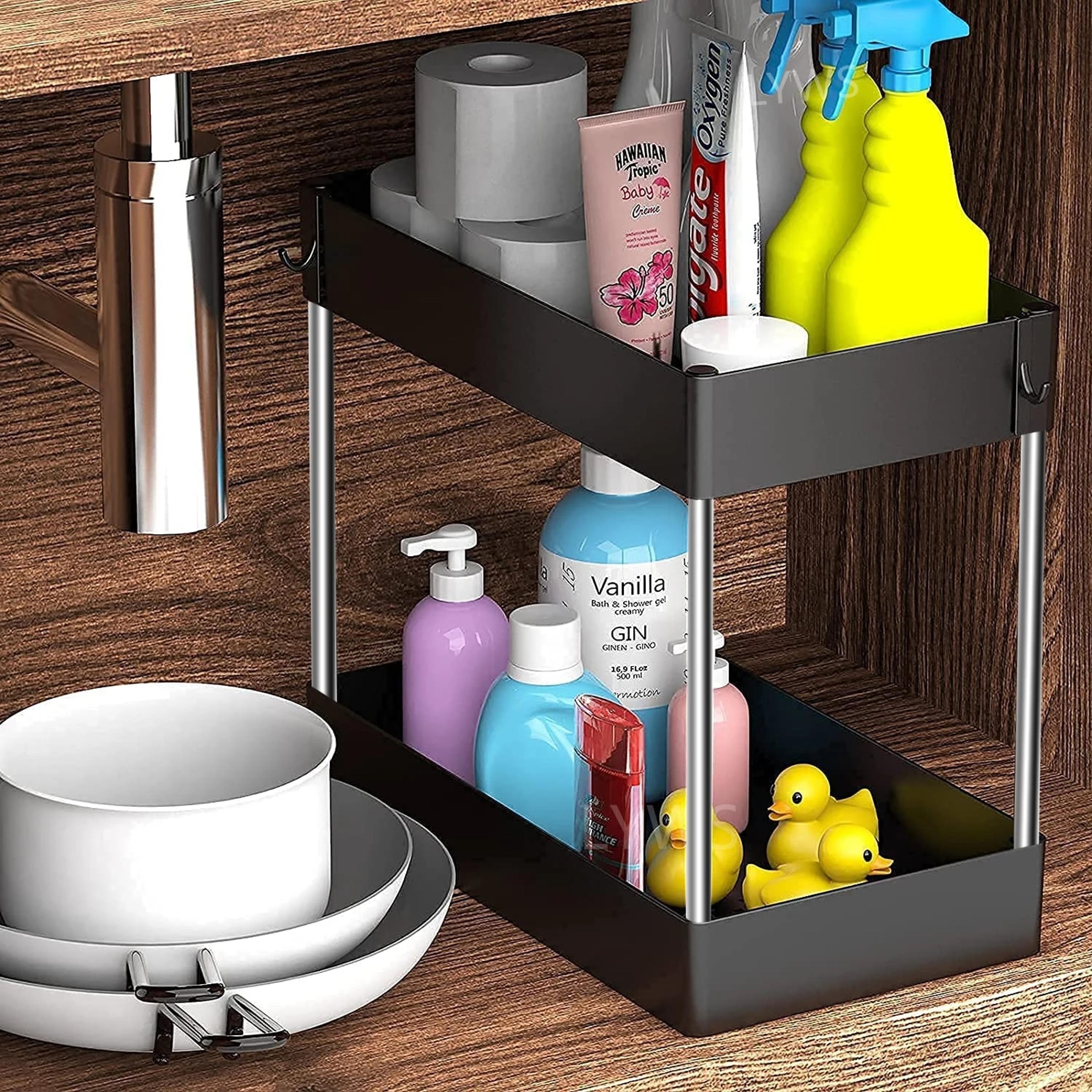 2 tier under sink organizer: kitchen cabinet storage rack & spice rack drawer organizers