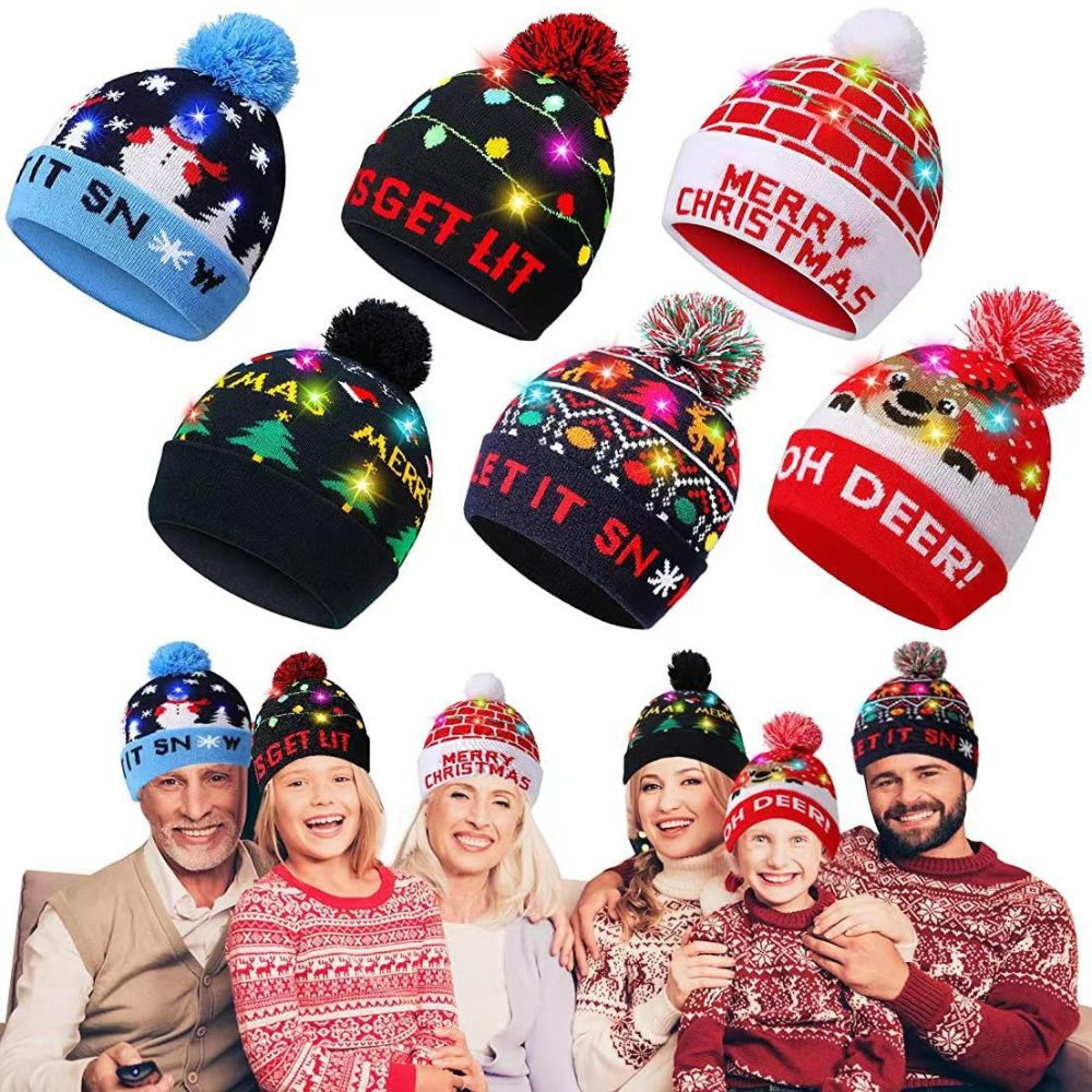 new year led christmas hat sweater knitted beanie xmas light up gift for kids decorations