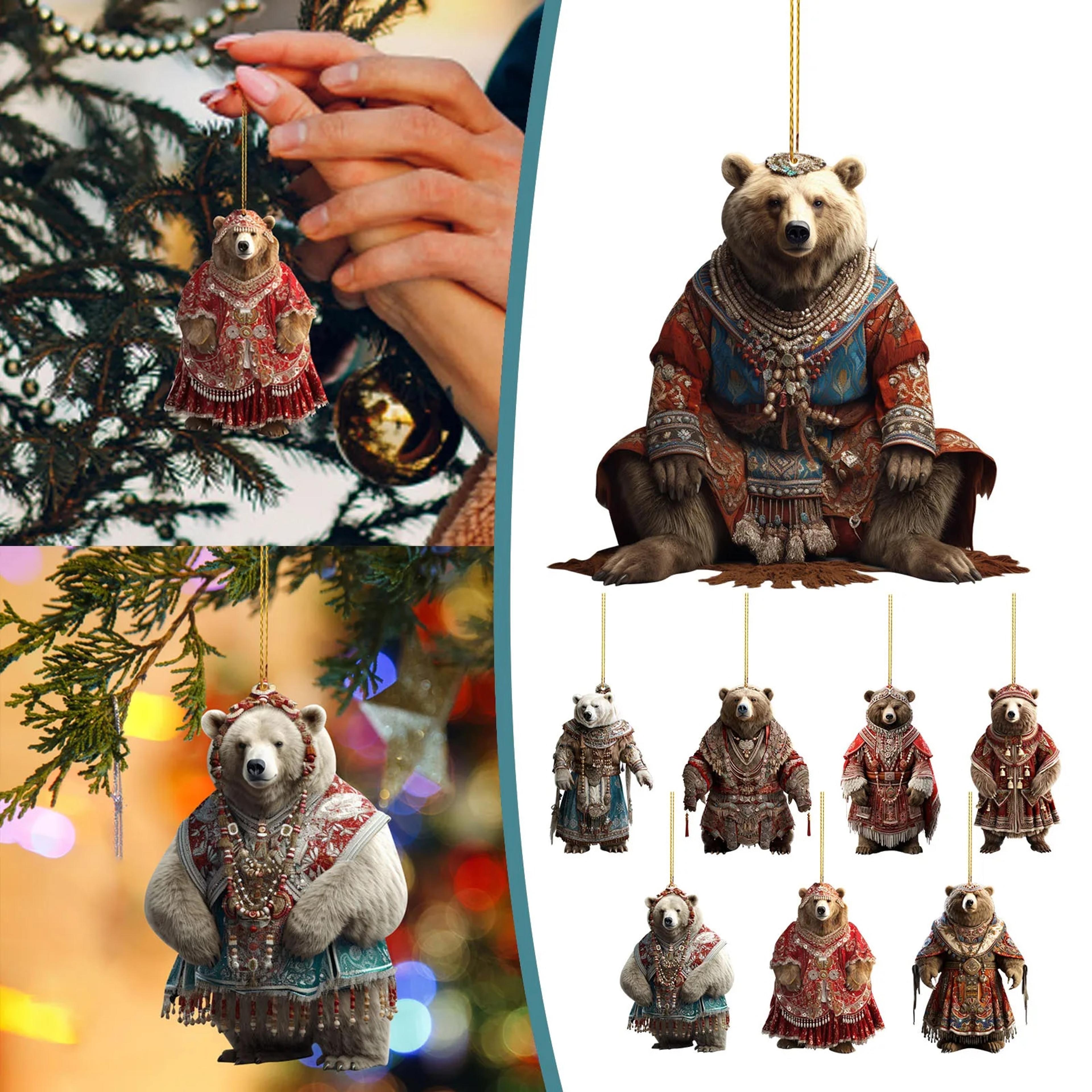 retro christmas 2d polar bear ornaments home decor xmas navidad gifts 2024