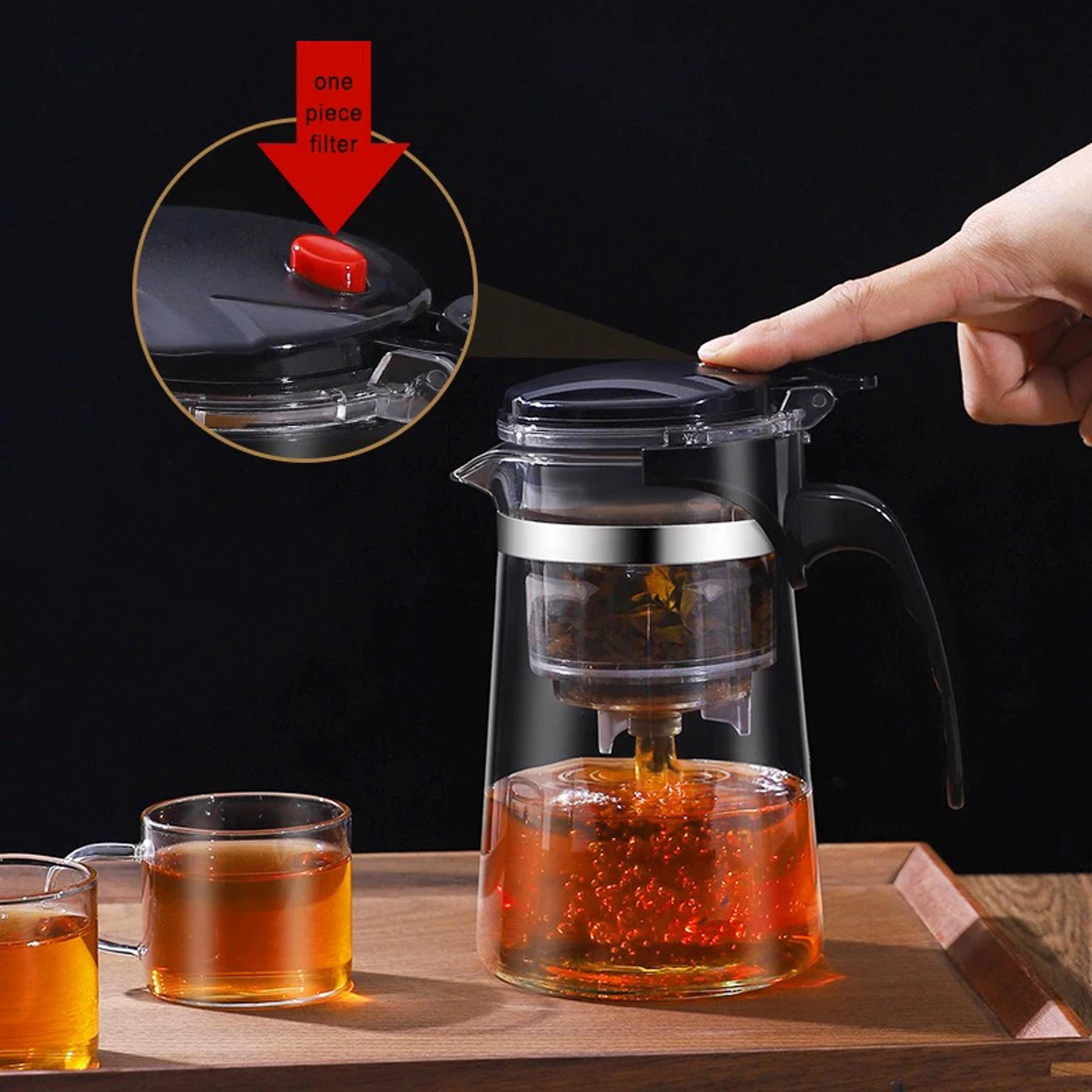 heat resistant glass teapot with one-click filtering, premium tea maker coffee pot home teaware sets