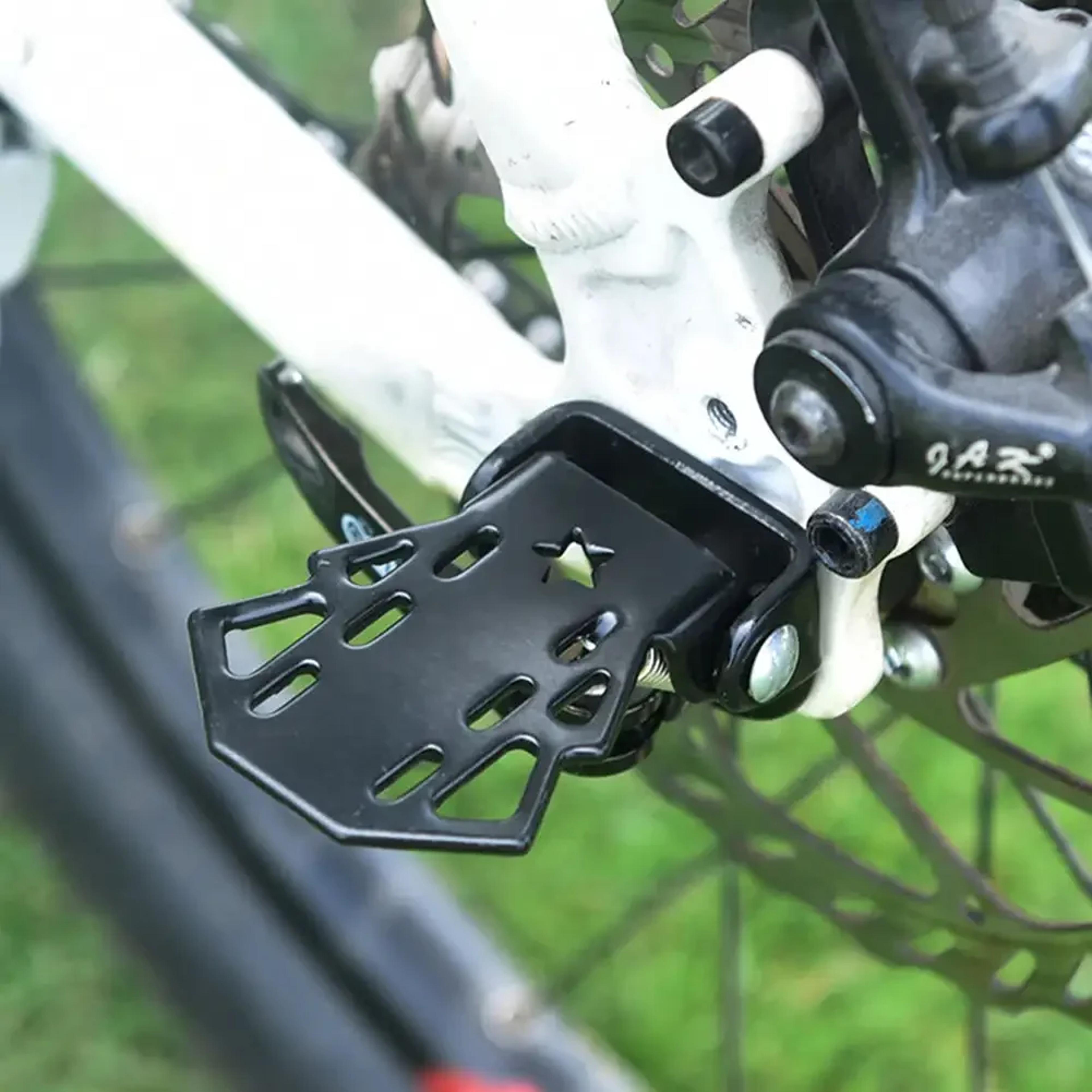 bike rear foot pedals set, heavy-duty cycling footrests for passenger comfort, mounts on rear wheel axle