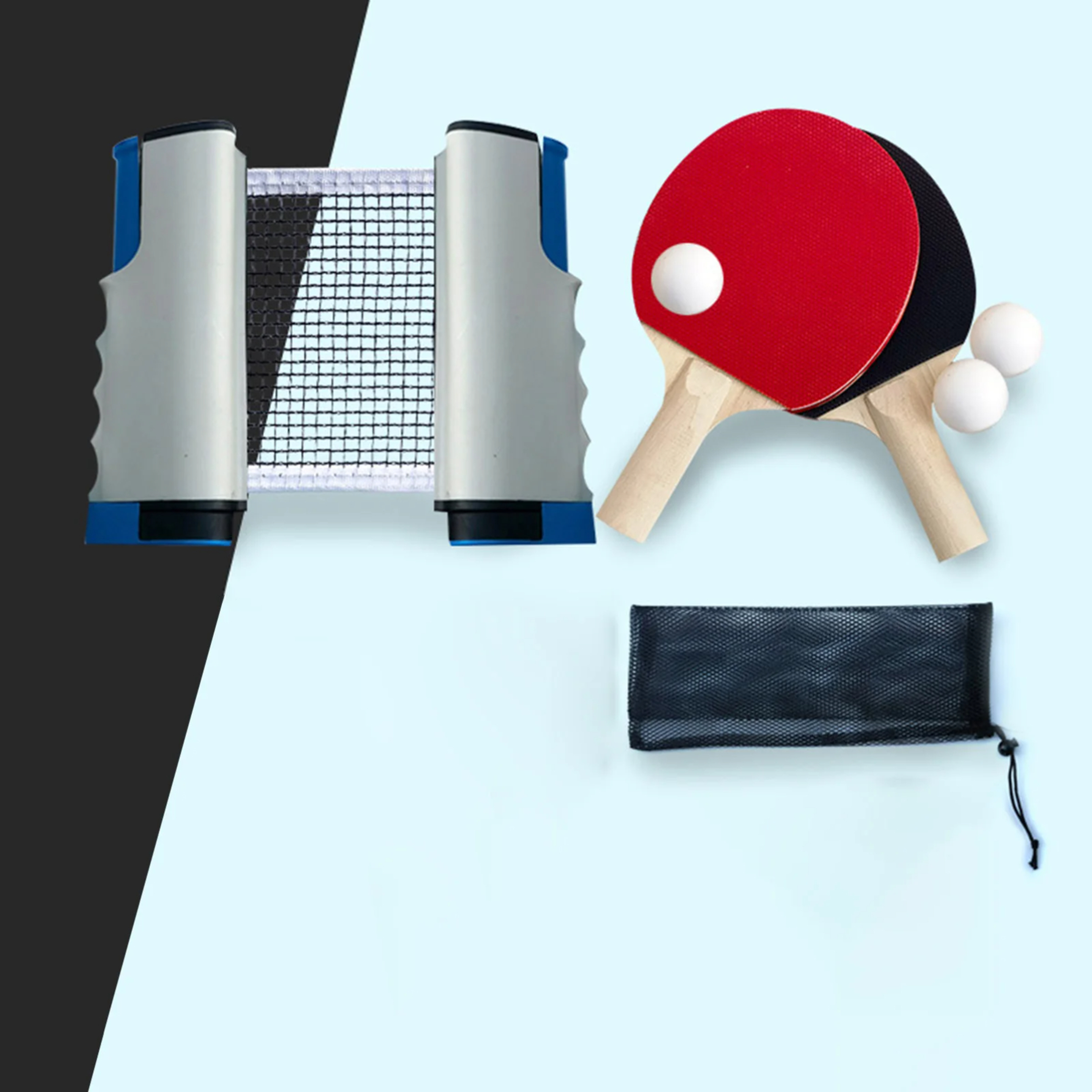 portable table tennis set with retractable net ping pong paddles and balls kit