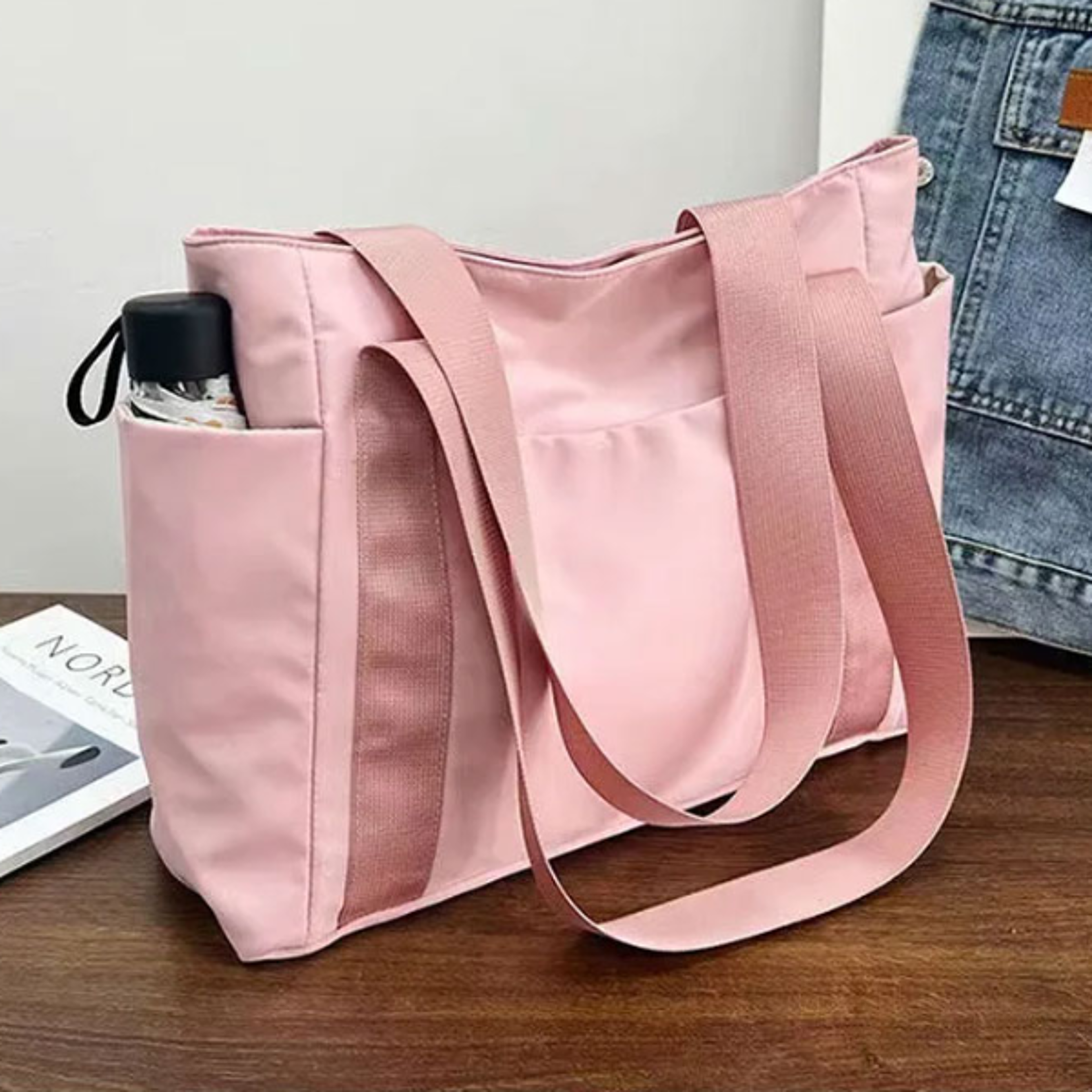 large capacity nylon tote bag for women lightweight commuter shoulder handbag