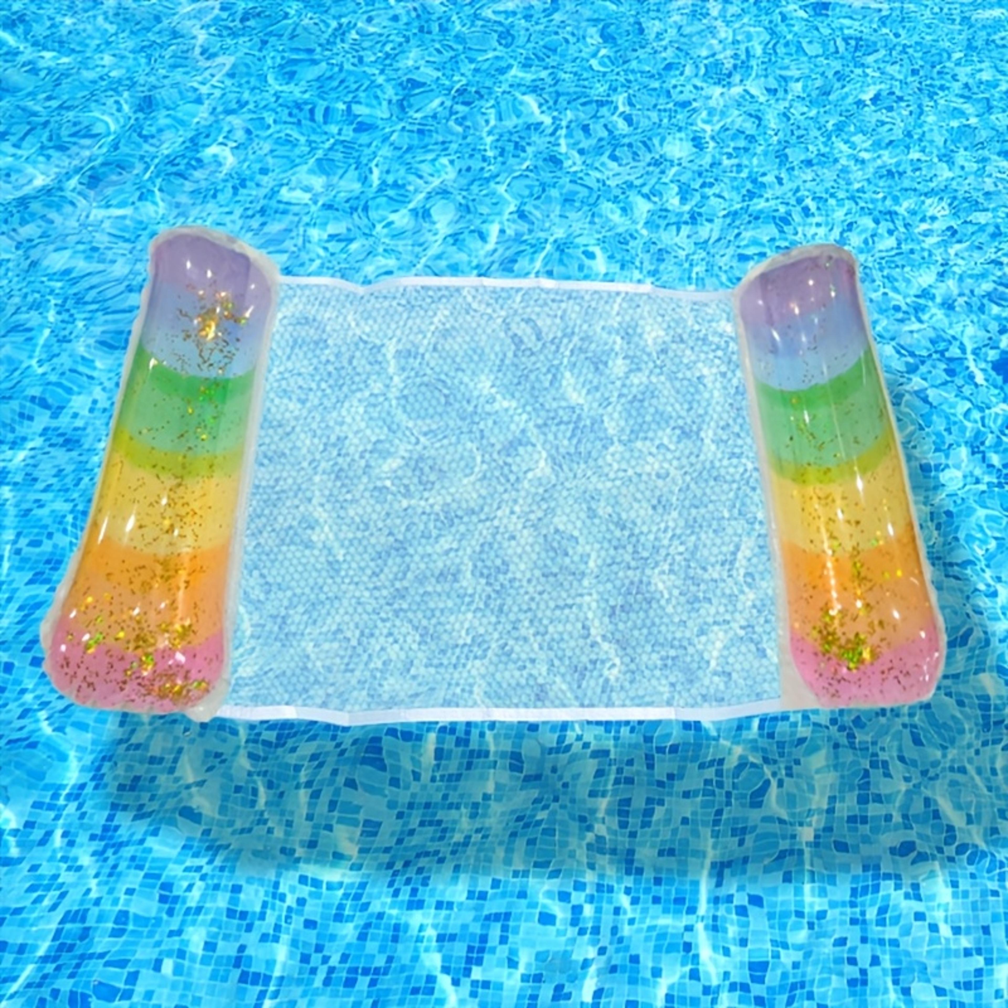sequin gradient inflatable water hammock pool float lounger with headrest seat