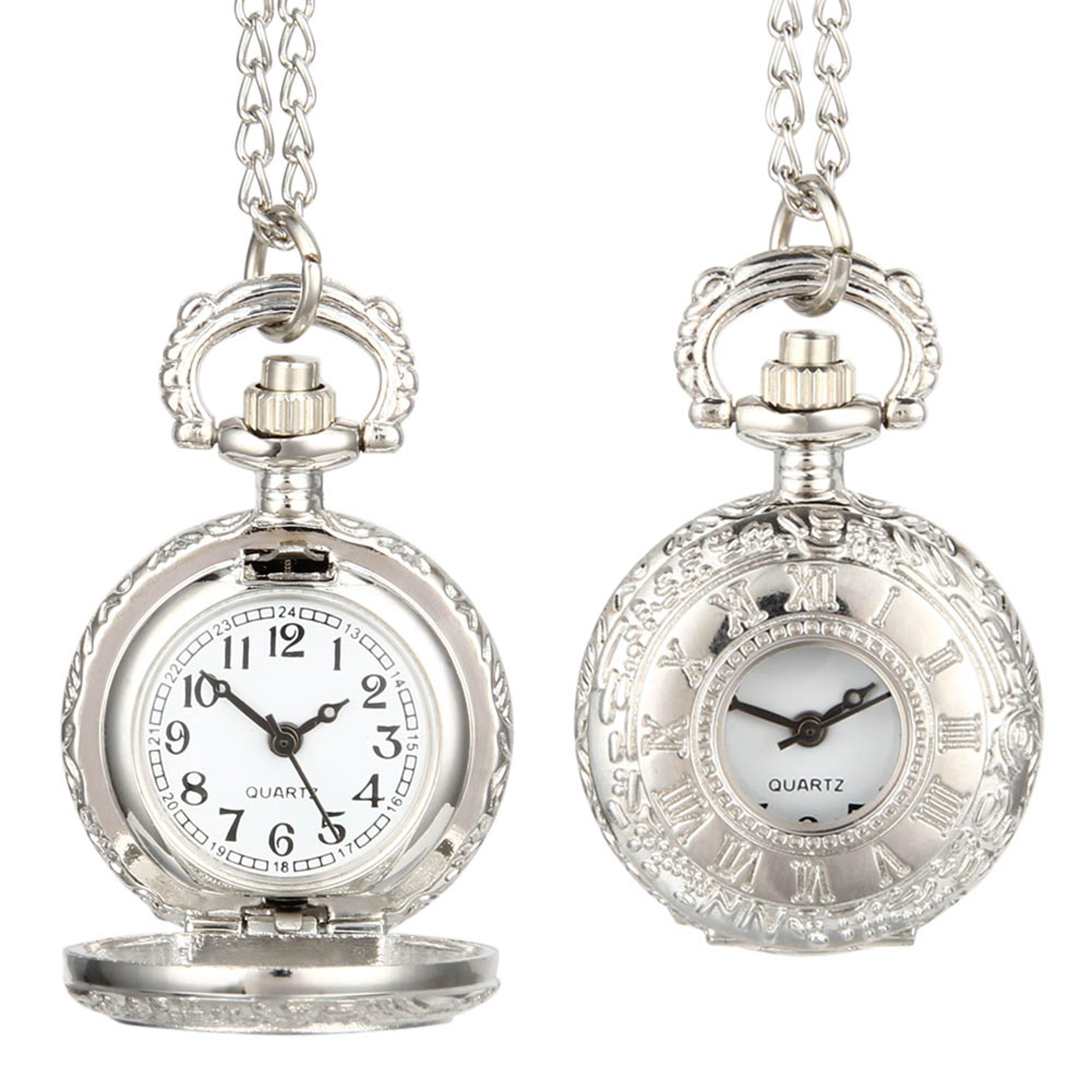 vintage dual time pocket watch necklace roman dial antique travel timepiece