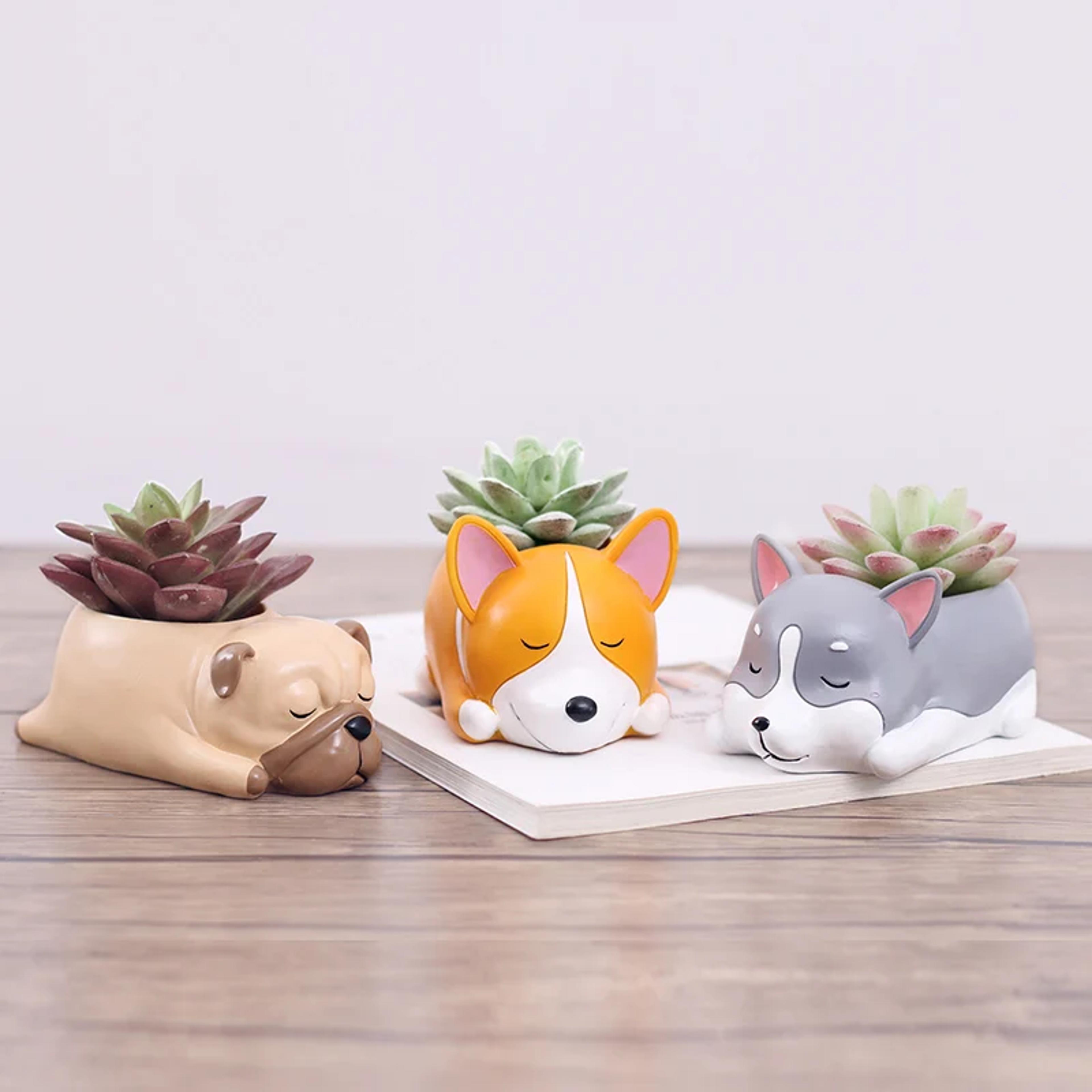 cute dog succulent planter pot mini bonsai desk decor for dog lovers