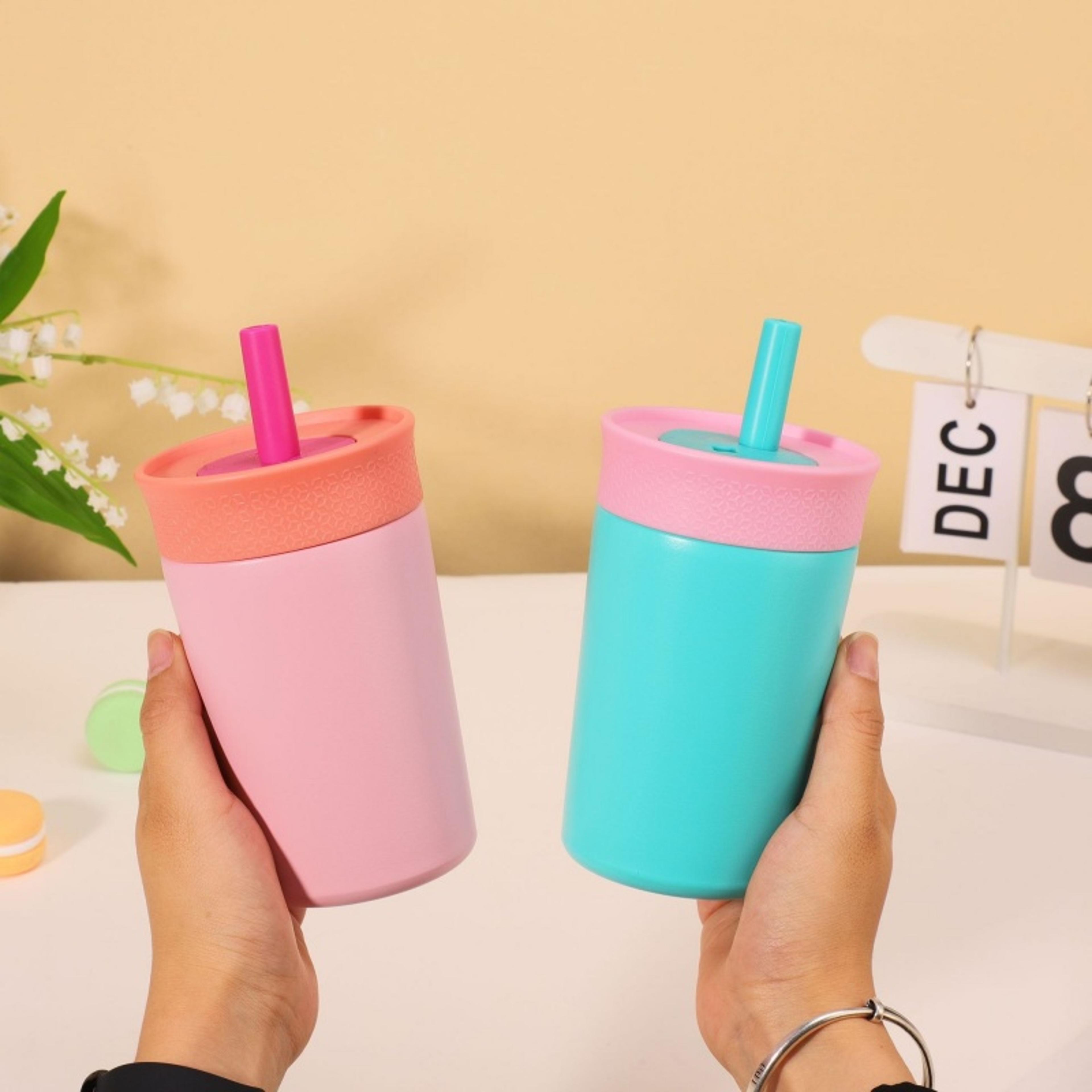 insulated stainless steel travel mug with straw portable thermos cup for hot and cold drinks