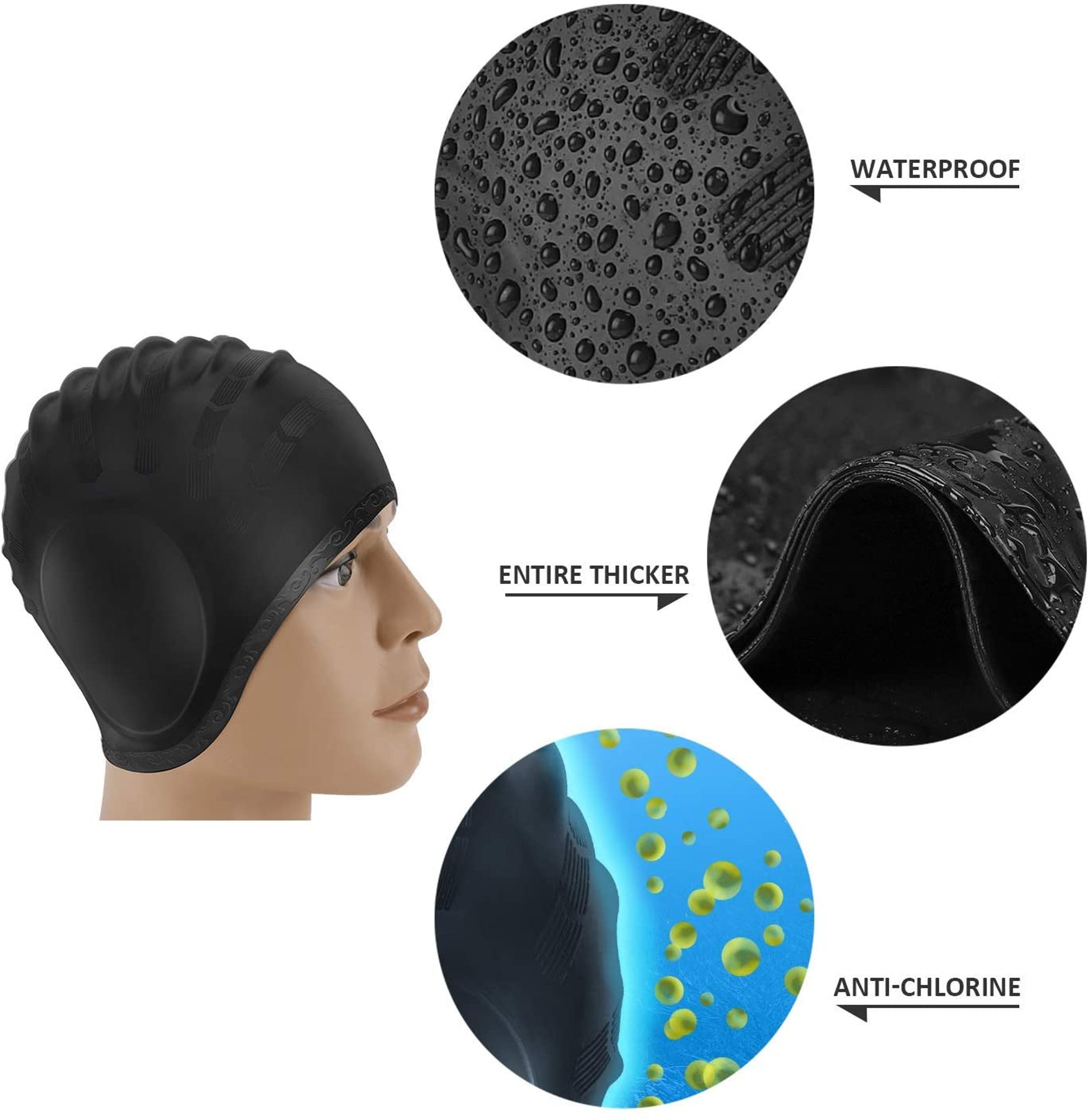 Silicone Waterproof Swim Cap With Ear Protection For Long Hair Men Women 3