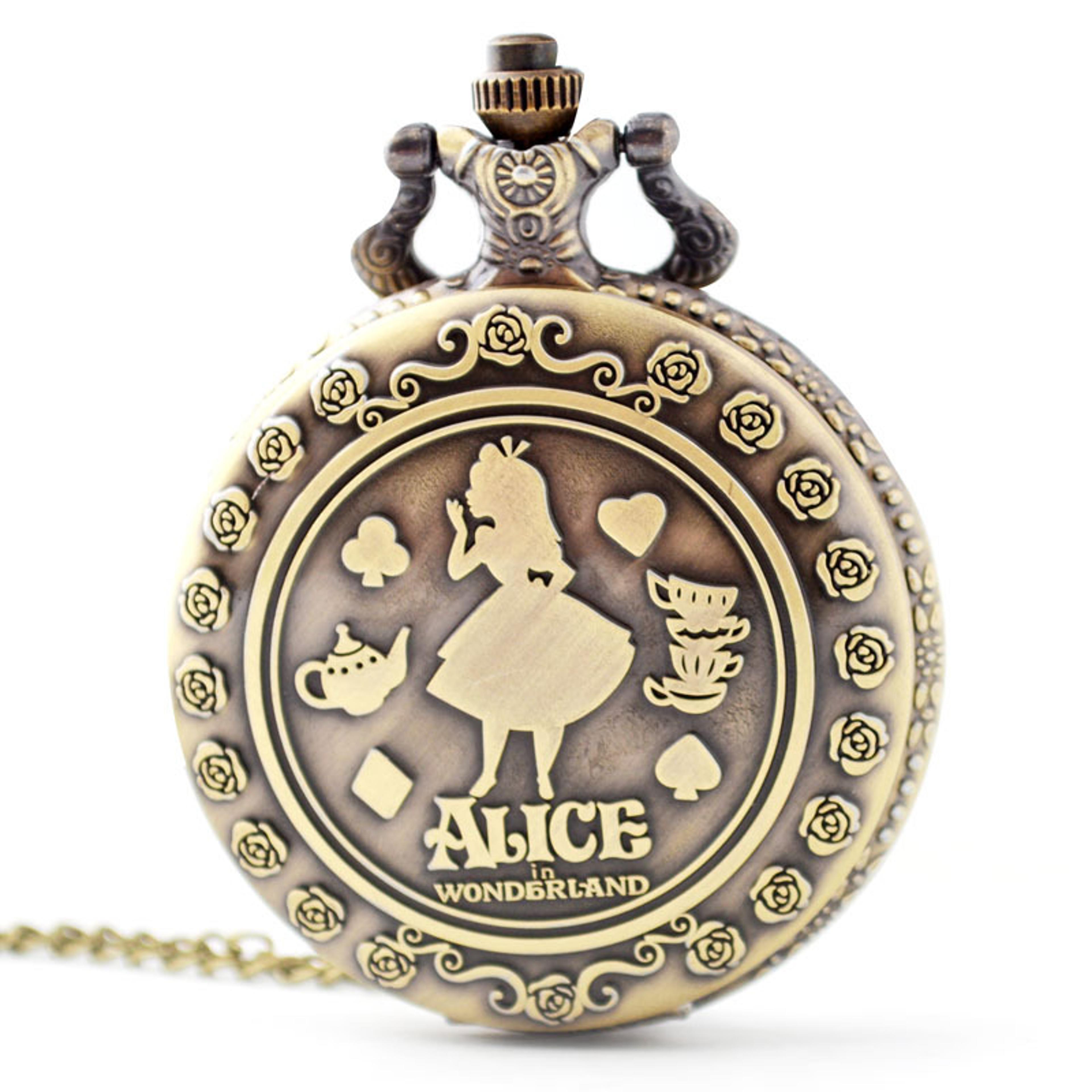 alice in wonderland pocket watch vintage anime retro fob gift watch