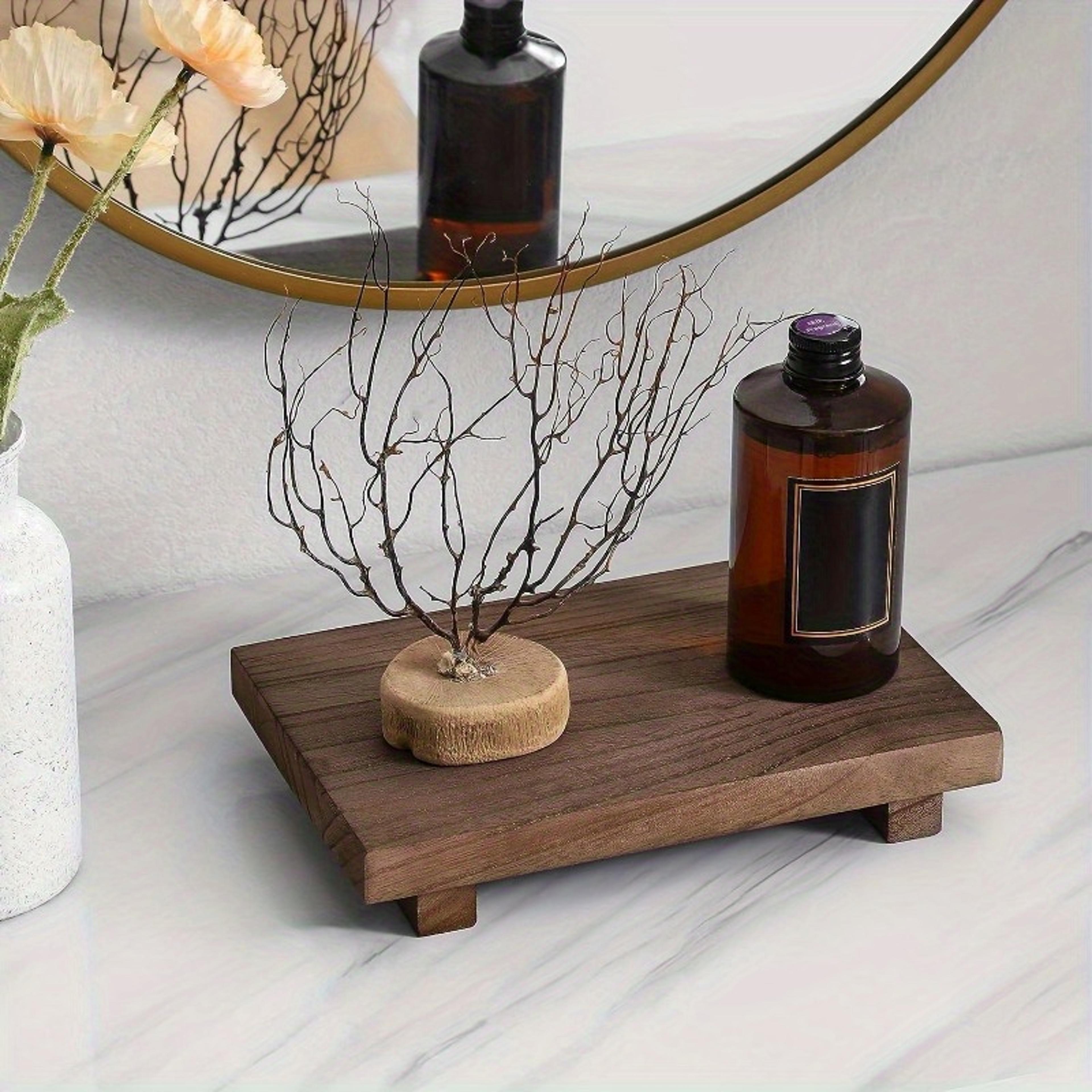 wooden bathroom tray riser stand natural vanity organizer & decorative pedestal