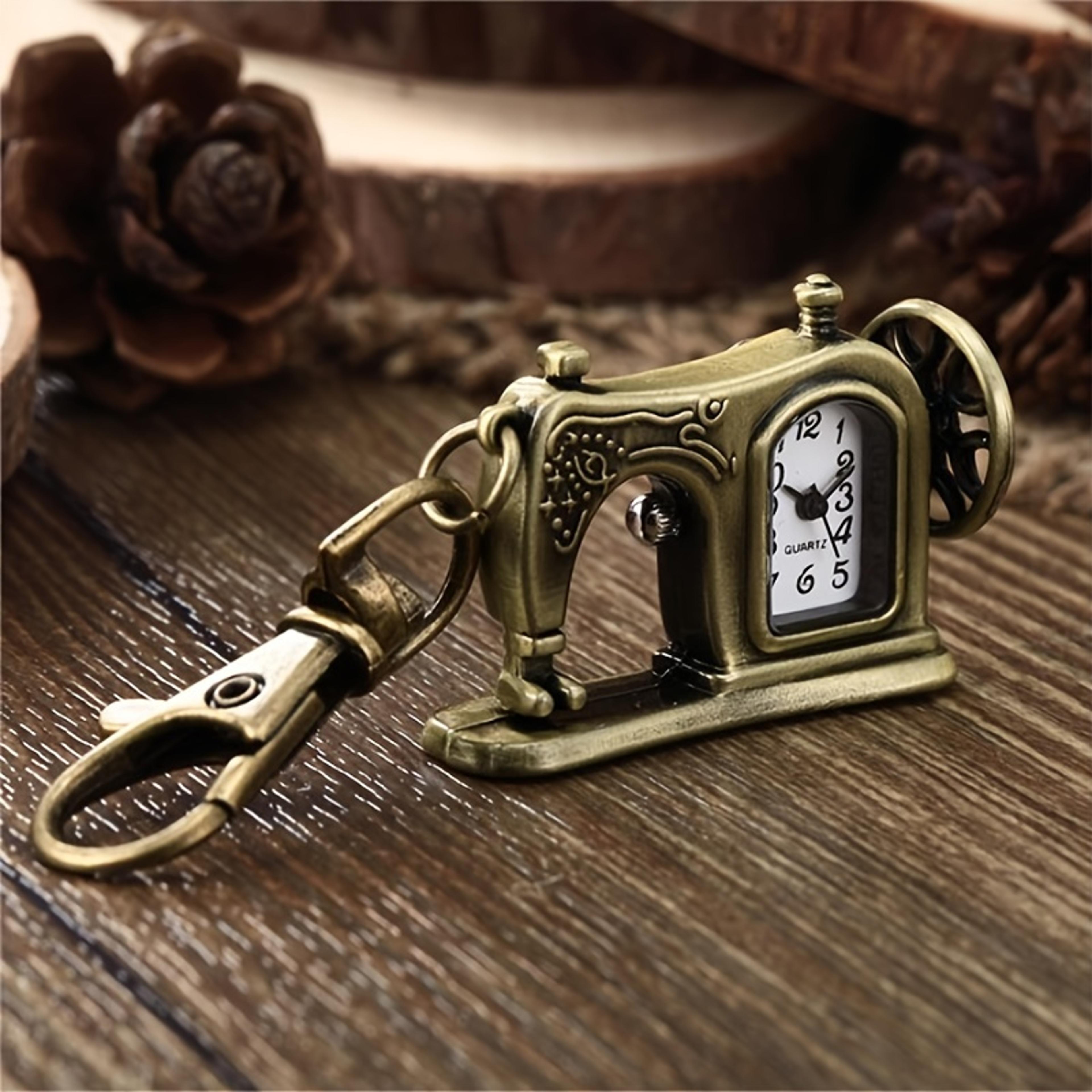 Vintage Pocket Watch Necklace Sewing Machine Keychain Watch Retro Pendant Timepiece 2