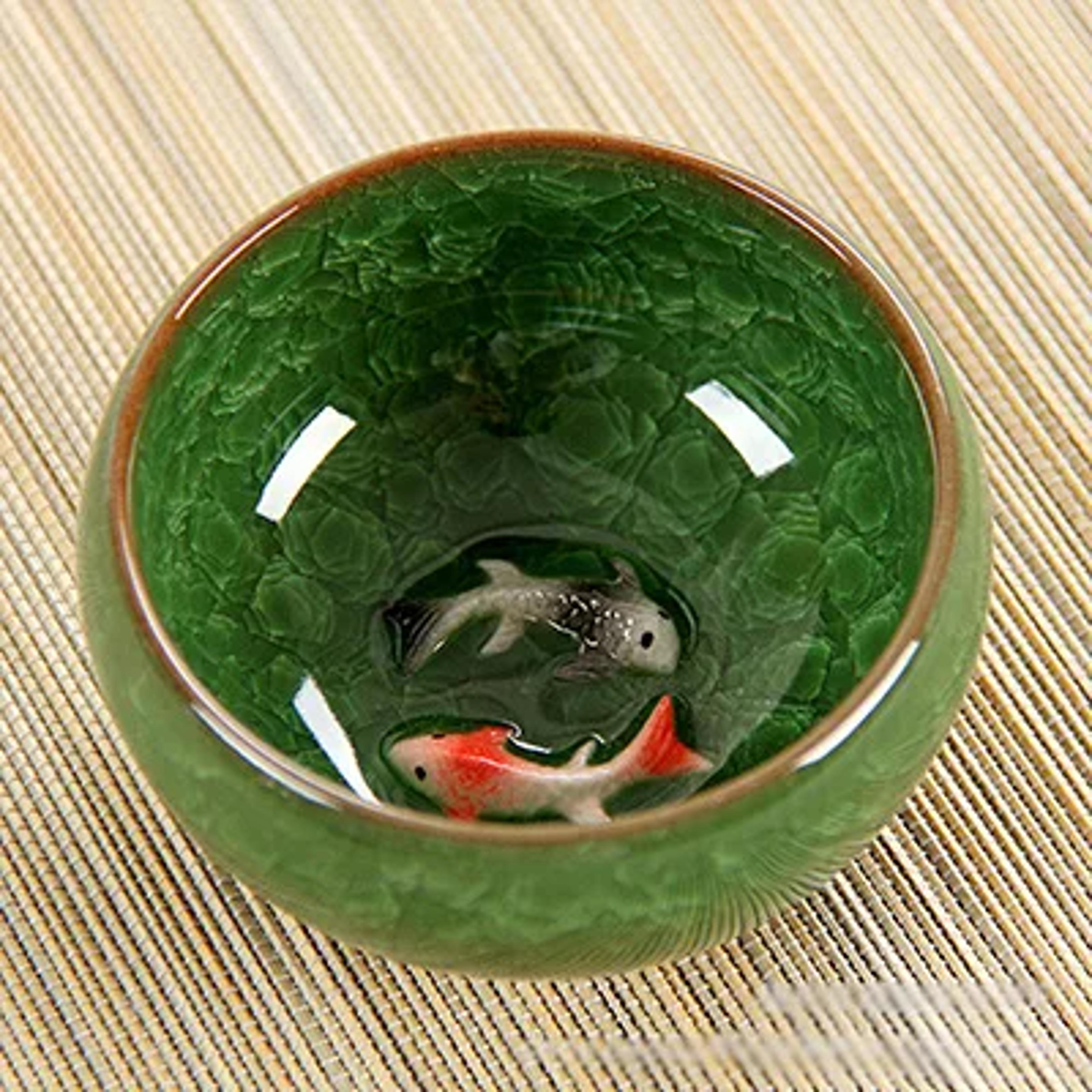 Crackle Glaze Chinese Porcelain Teacup Set Double Fish Kung Fu Travel Tea Cups 7