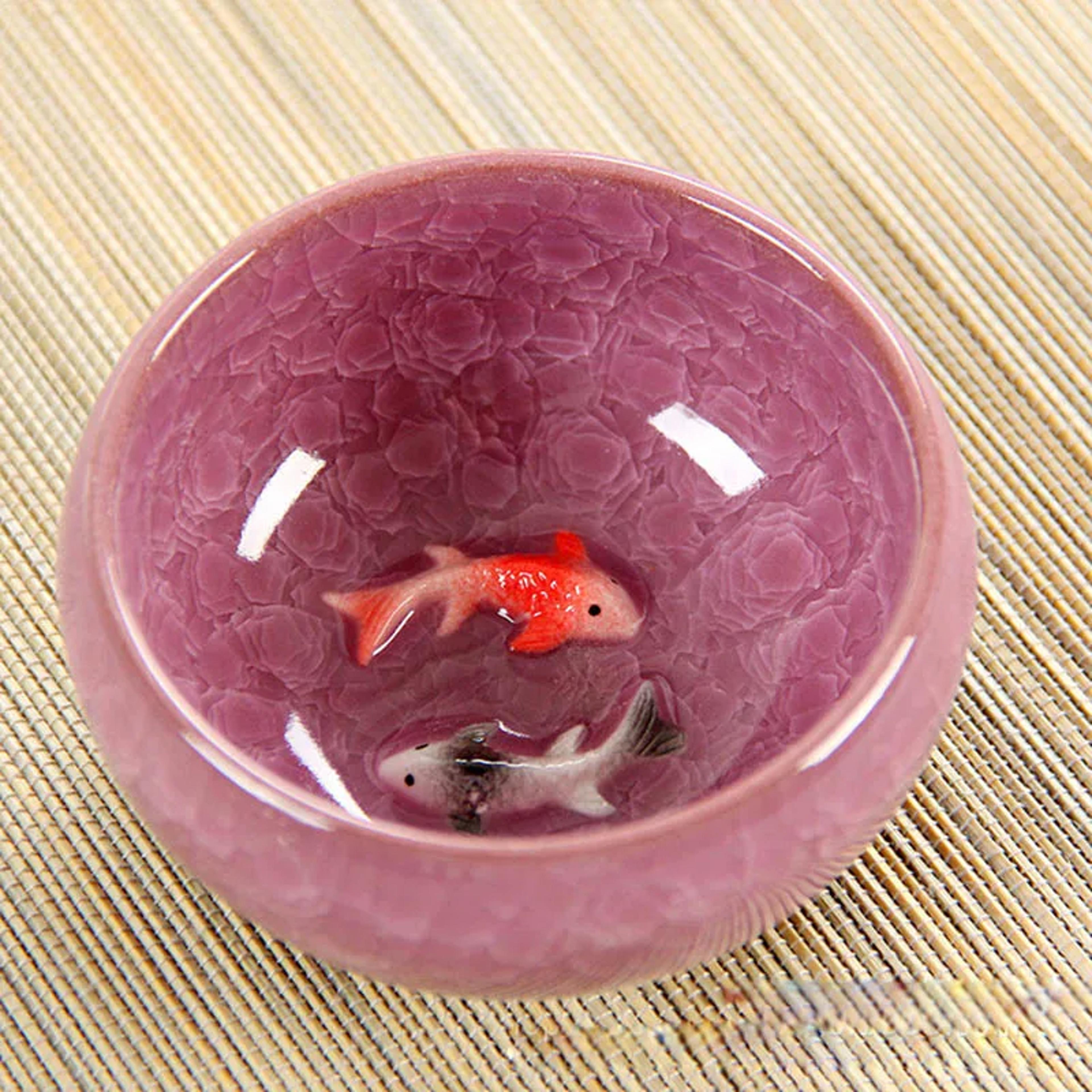 Crackle Glaze Chinese Porcelain Teacup Set Double Fish Kung Fu Travel Tea Cups 10