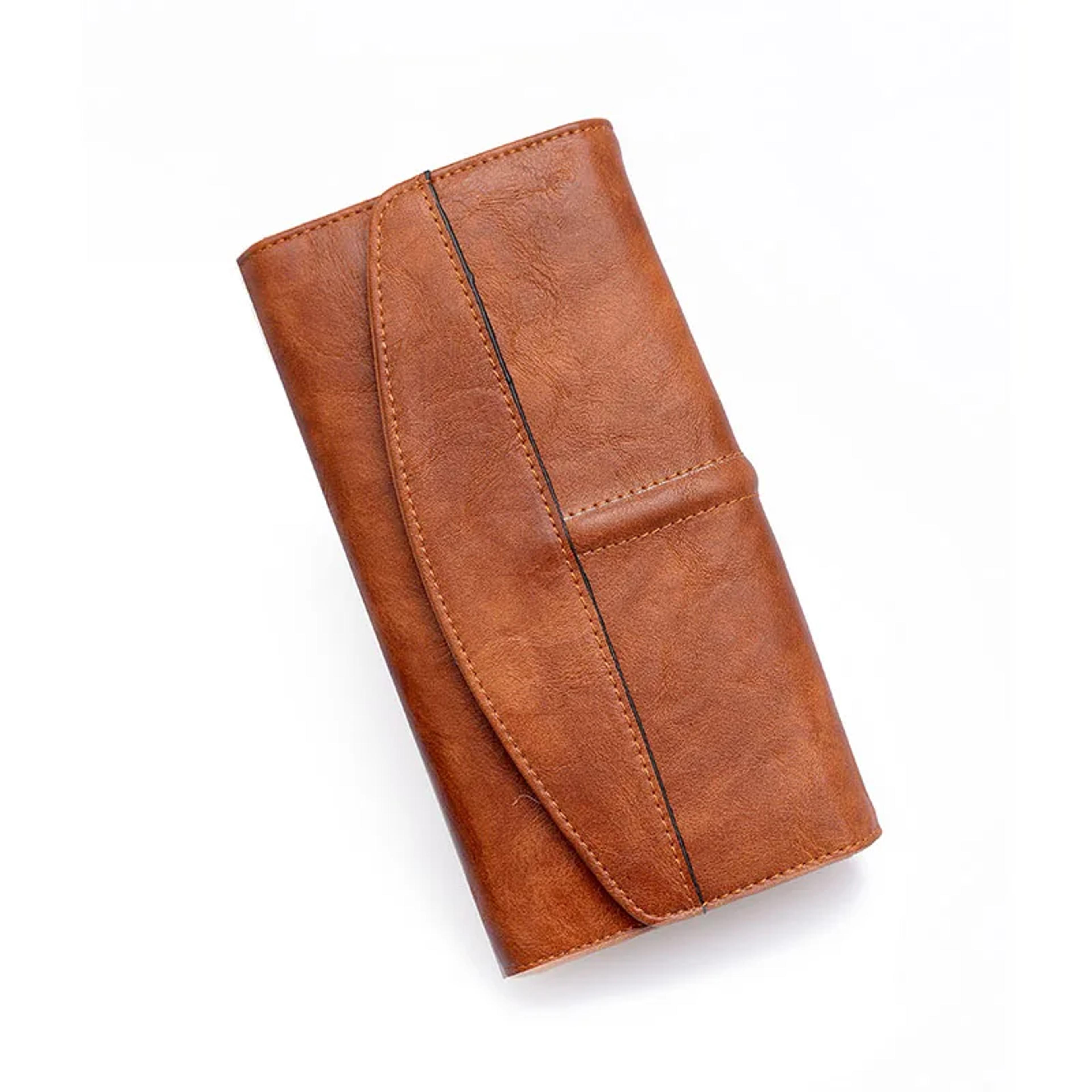 Vintage Trifold PU Leather Women Long Wallet With Phone Holder  Card Organizer 3