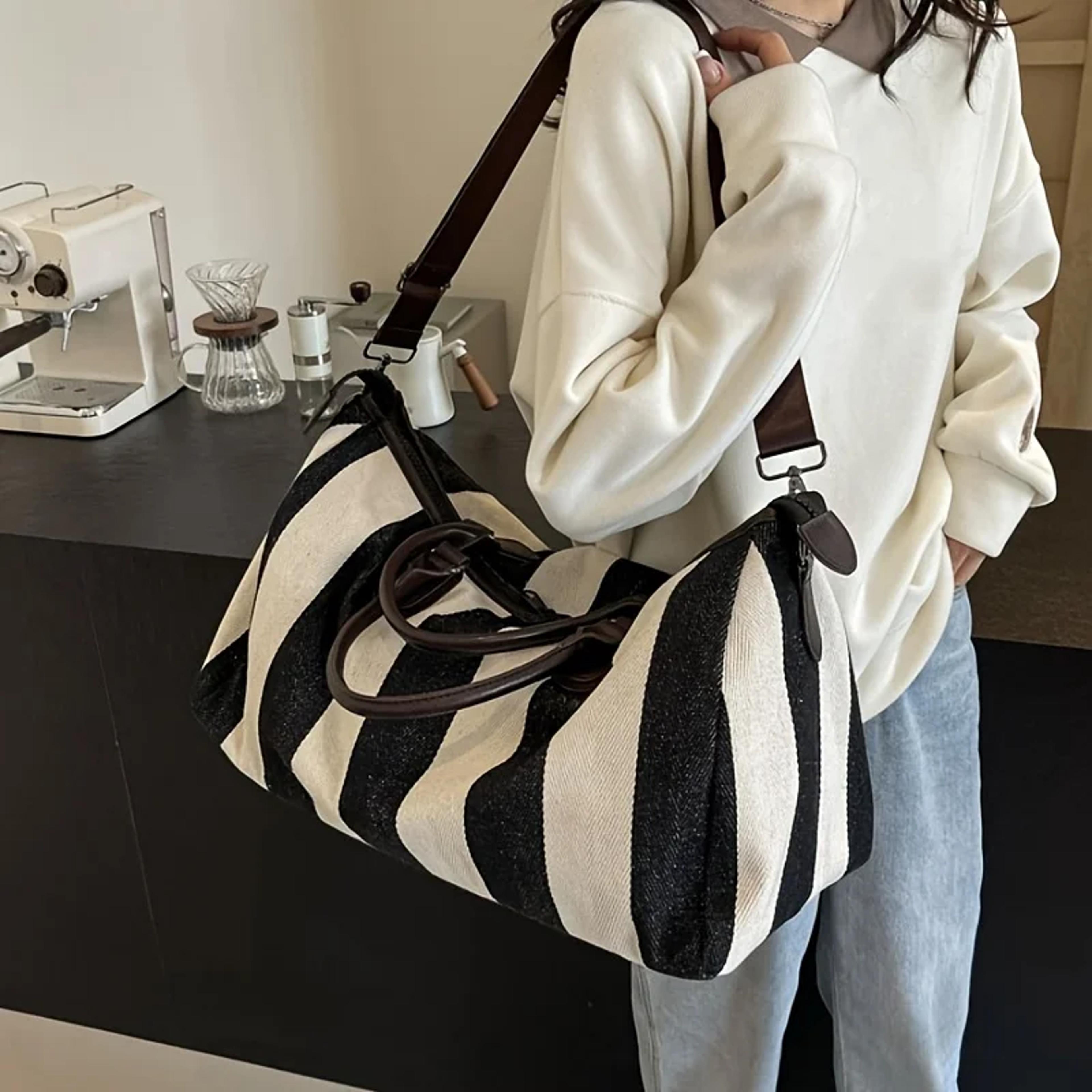 vintage striped weekender travel bag large capacity crossbody shoulder tote for women