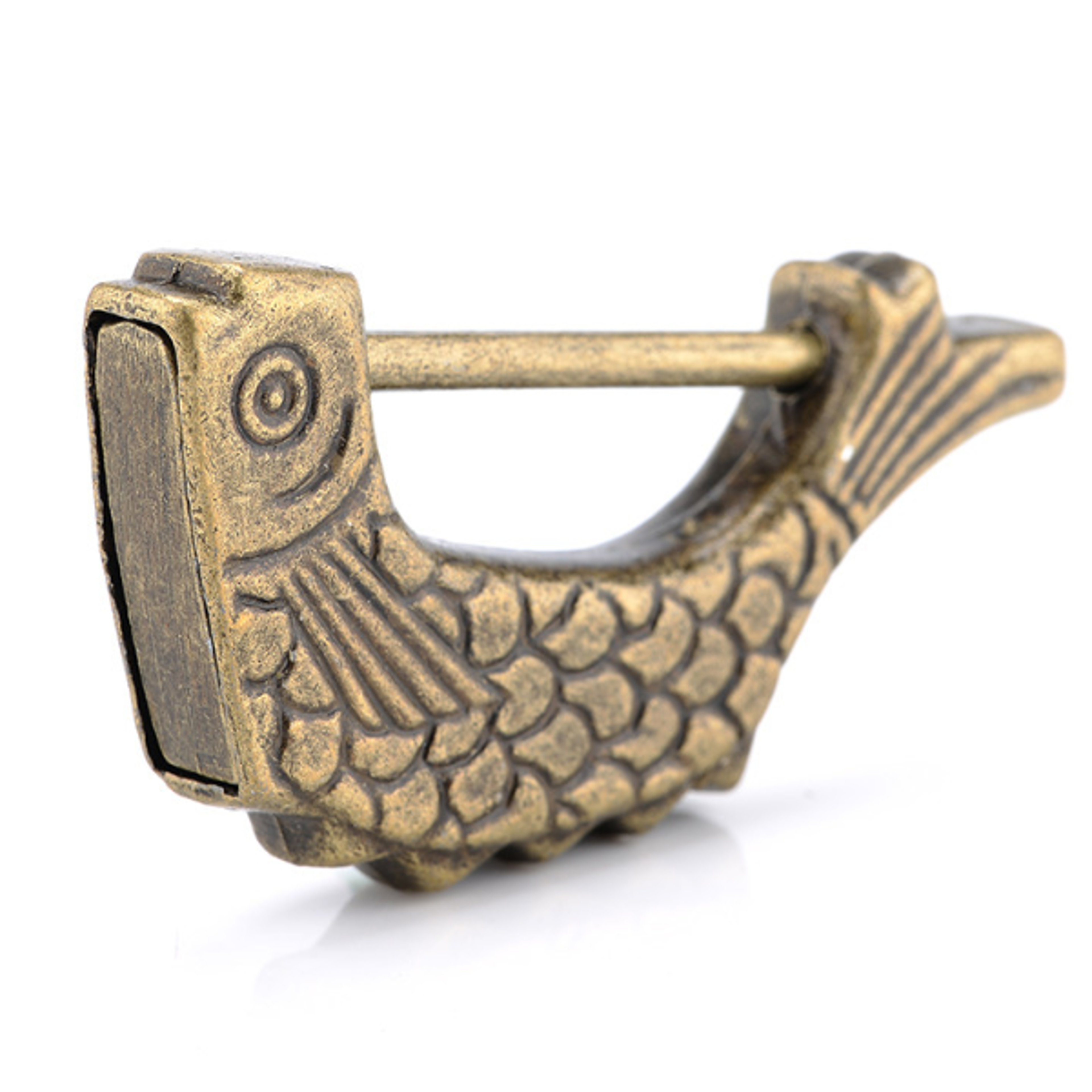 vintage chinese fish pattern padlock antique jewelry box lock with key